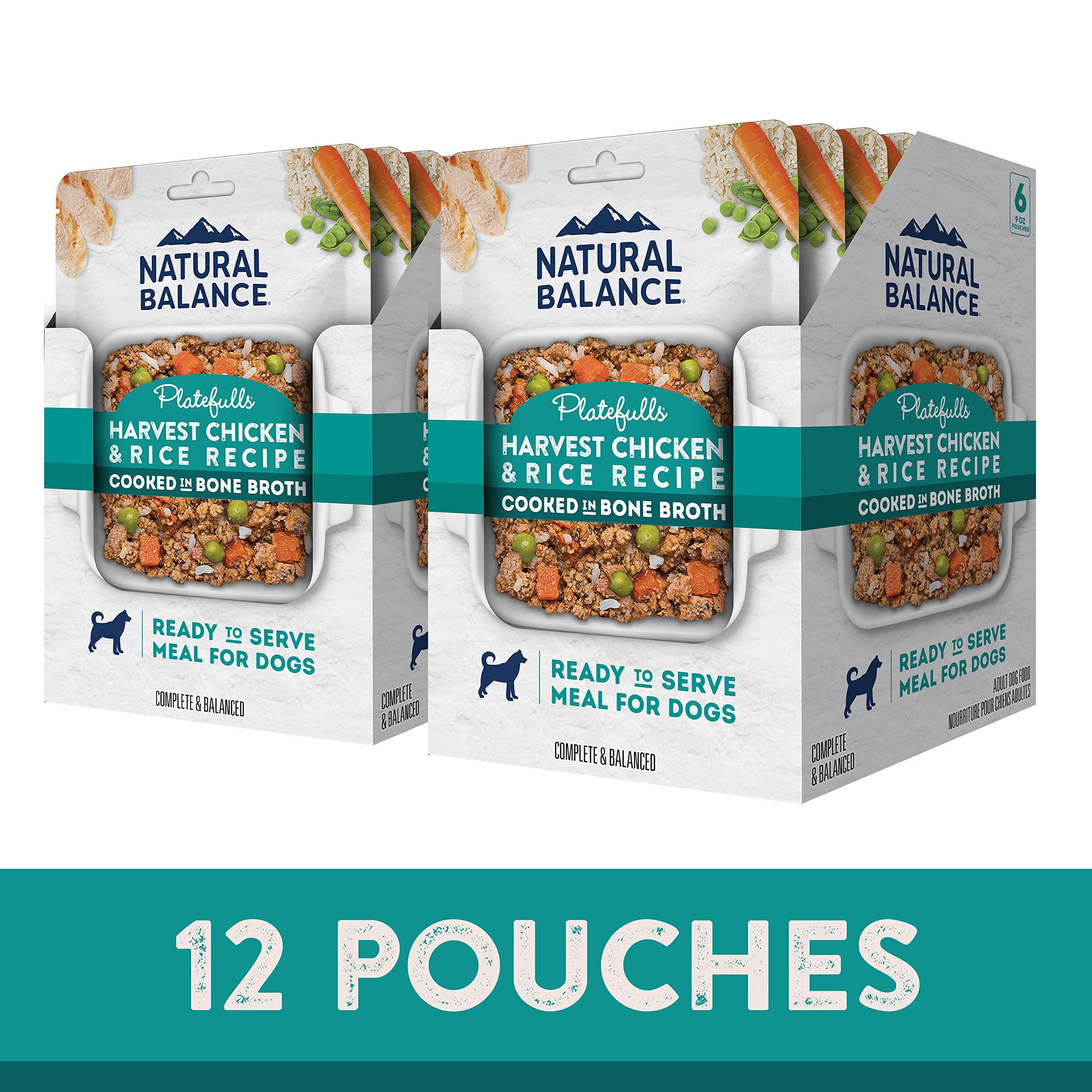 Natural Balance Platefulls Homestyle Adult Wet Dog Food, Harvest Chicken & Rice Recipe Cooked in Bone Broth, 9 Ounce (Pack of 12