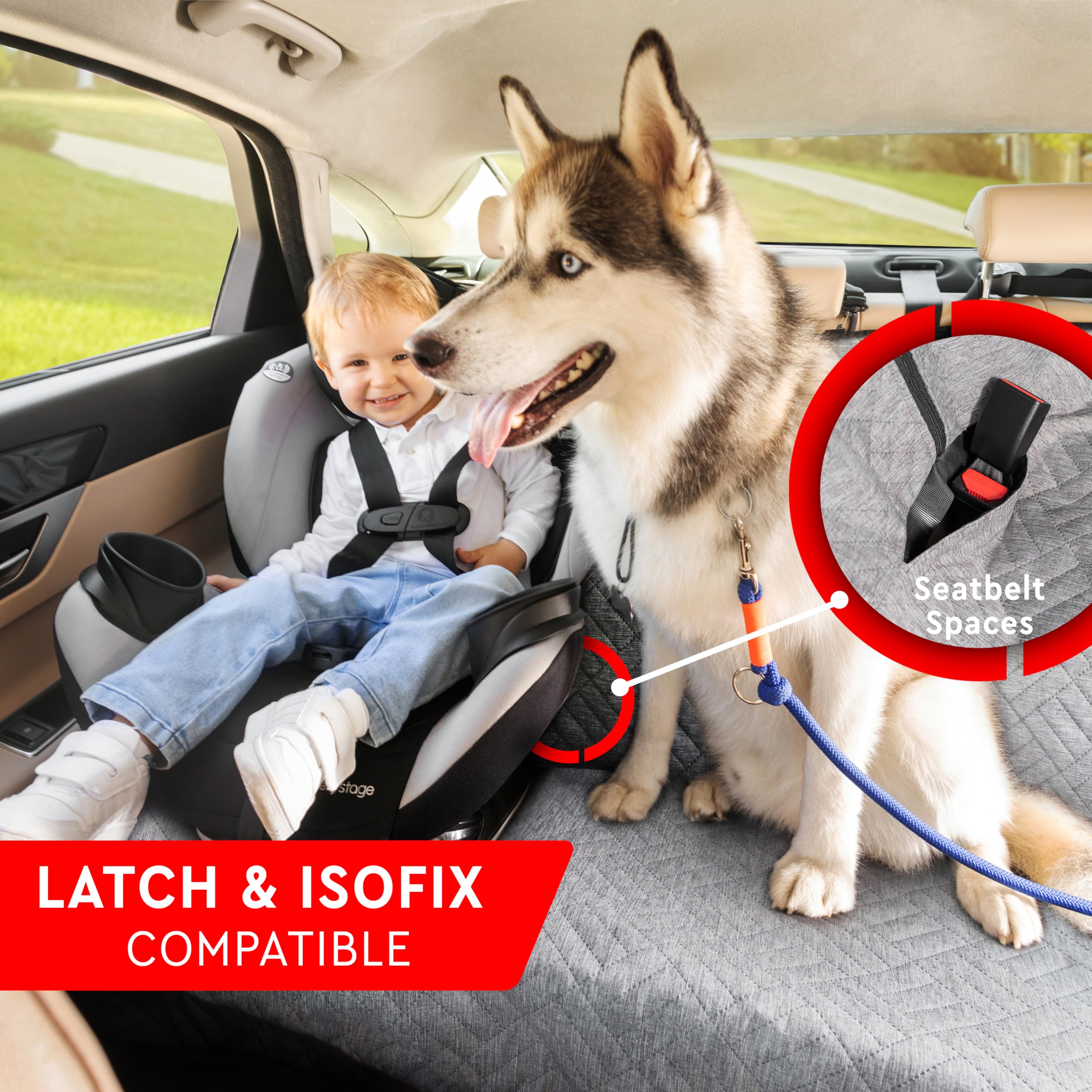 Helteko Dog Car Seat Cover For Back Seat - Extra Durable Bench Seat Protector With Side Flaps, 100% Waterproof, Scratchproof, An