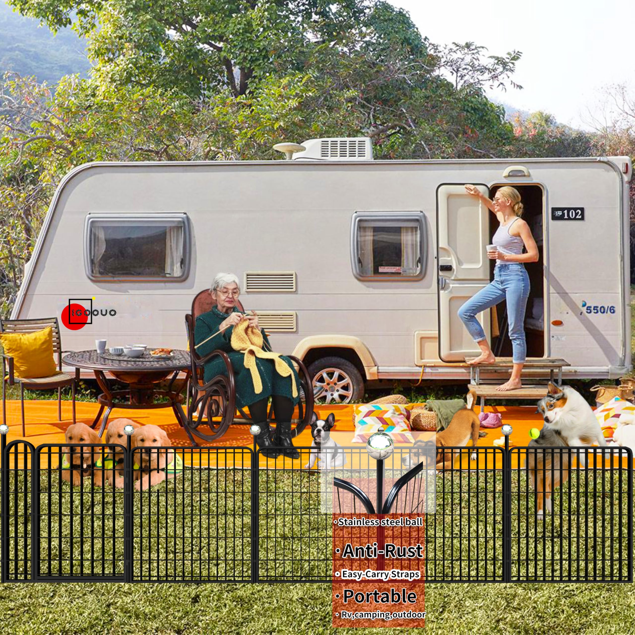 Igoouo Portable Dog Crates, 32'' Metal Pet Playpen For Small/Medium Dogs, Indoor/Outdoor, Easy-Carry Straps, 2 Add-On Panels, No