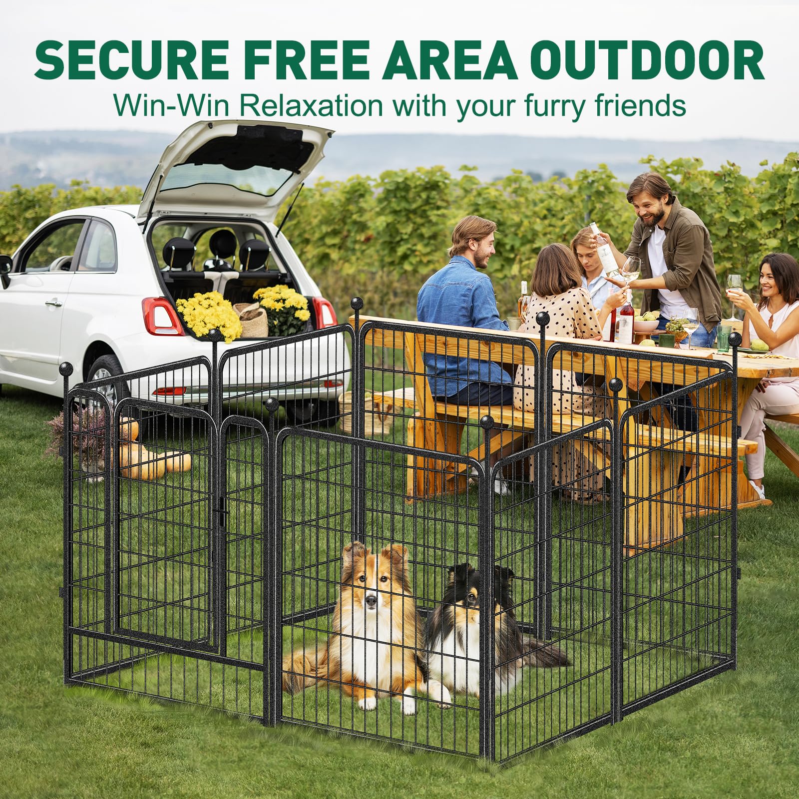 Dog Playpen Outdoor, 8 Panels 40' High Heavy Duty Metal Dog Pen, Pet Fence For Large/Medium/Small Dogs, With Doors Foldable Met