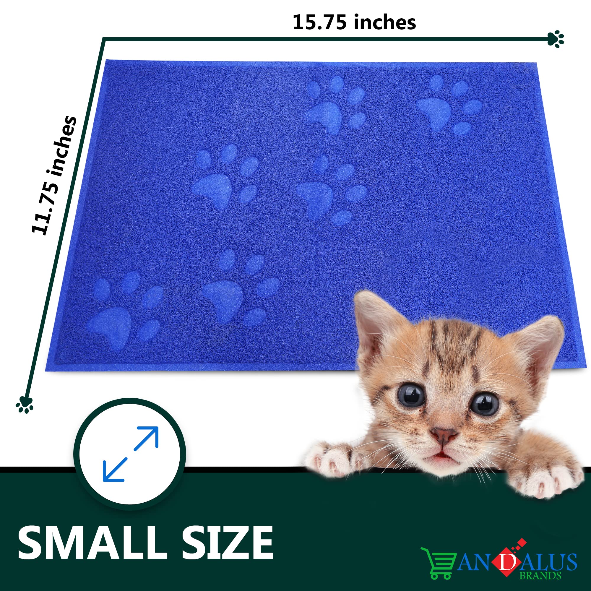 Andalus Small Cat Litter Mat, Pack Of 1 - Waterproof, Non-Slip & Easy To Clean Cat Litter Box Mat For Extra Efficient Pet Litter-Trapping, Blue (15.75” X 11.75”)