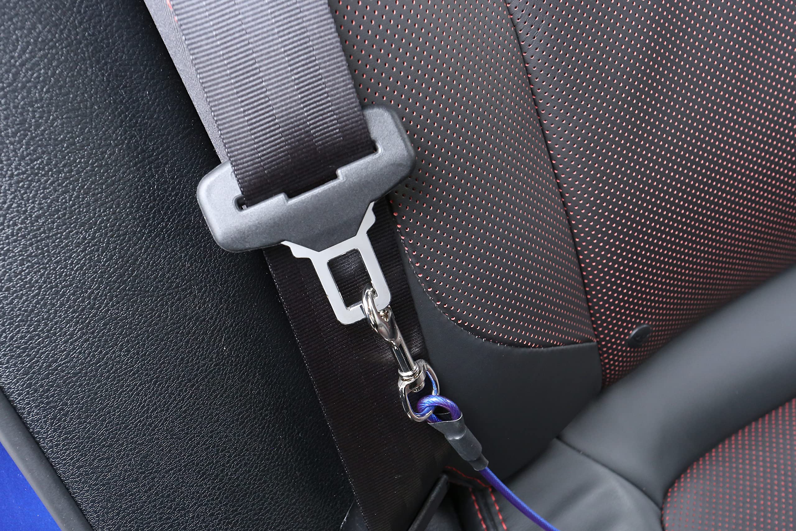 Mogoko Pet Dog Car Seat Belt Restraint, Coated Stainless Steel Chew Proof Dog Vehicle Safety Tether Cable, Double Clip No-Chew Pet Car Leash Lead-24 Inch