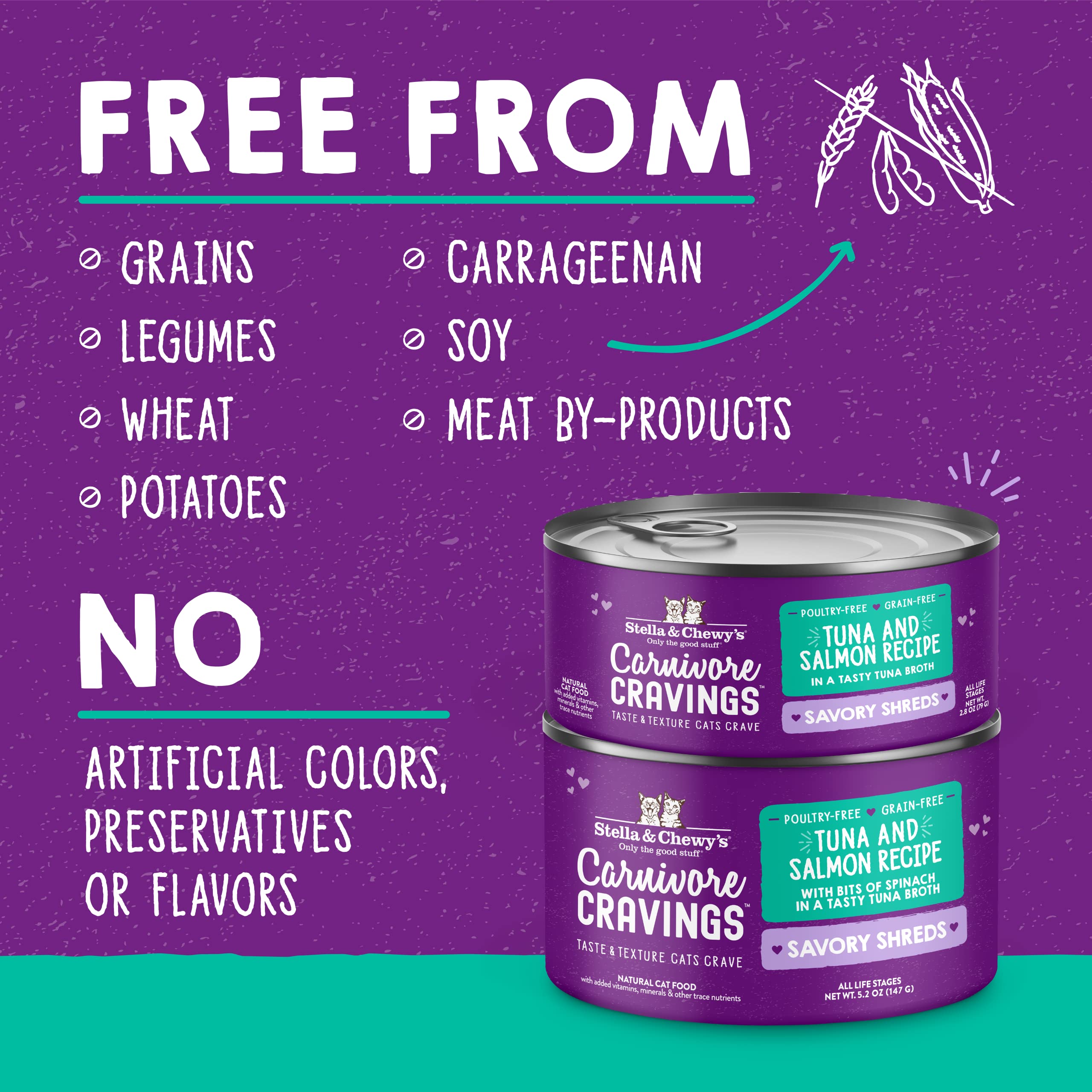 Stella & Chewy s Carnivore Cravings Savory Shreds Cans - Grain Free, Protein Rich Wet Cat Food - Wild-Caught Tuna & Salmon Reci