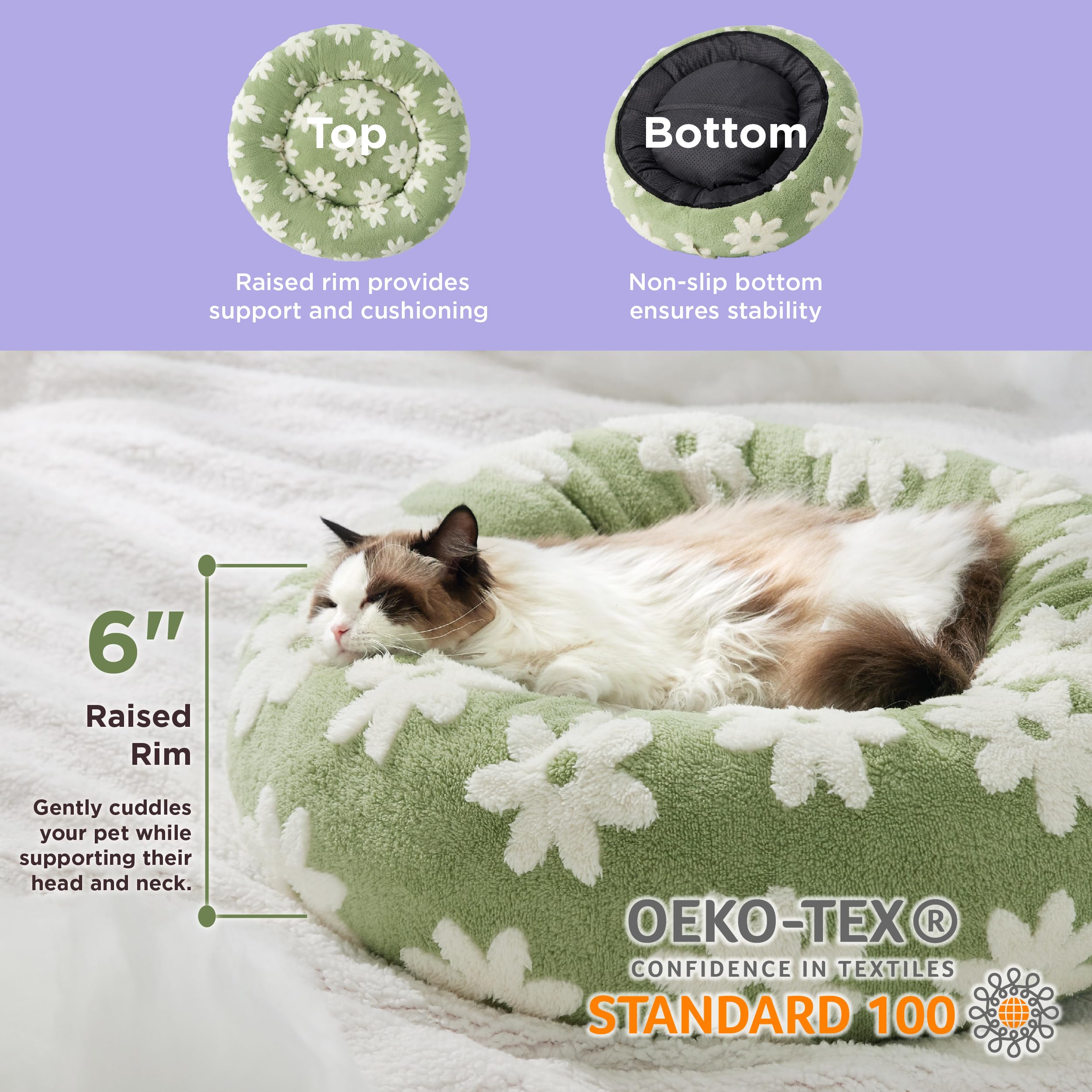Le Sure Donut Small Dog Bed - Round Cat Beds For Indoor Cats Calming Pet Beds, Cute Modern Beds With Jacquard Shaggy Plush & Ant