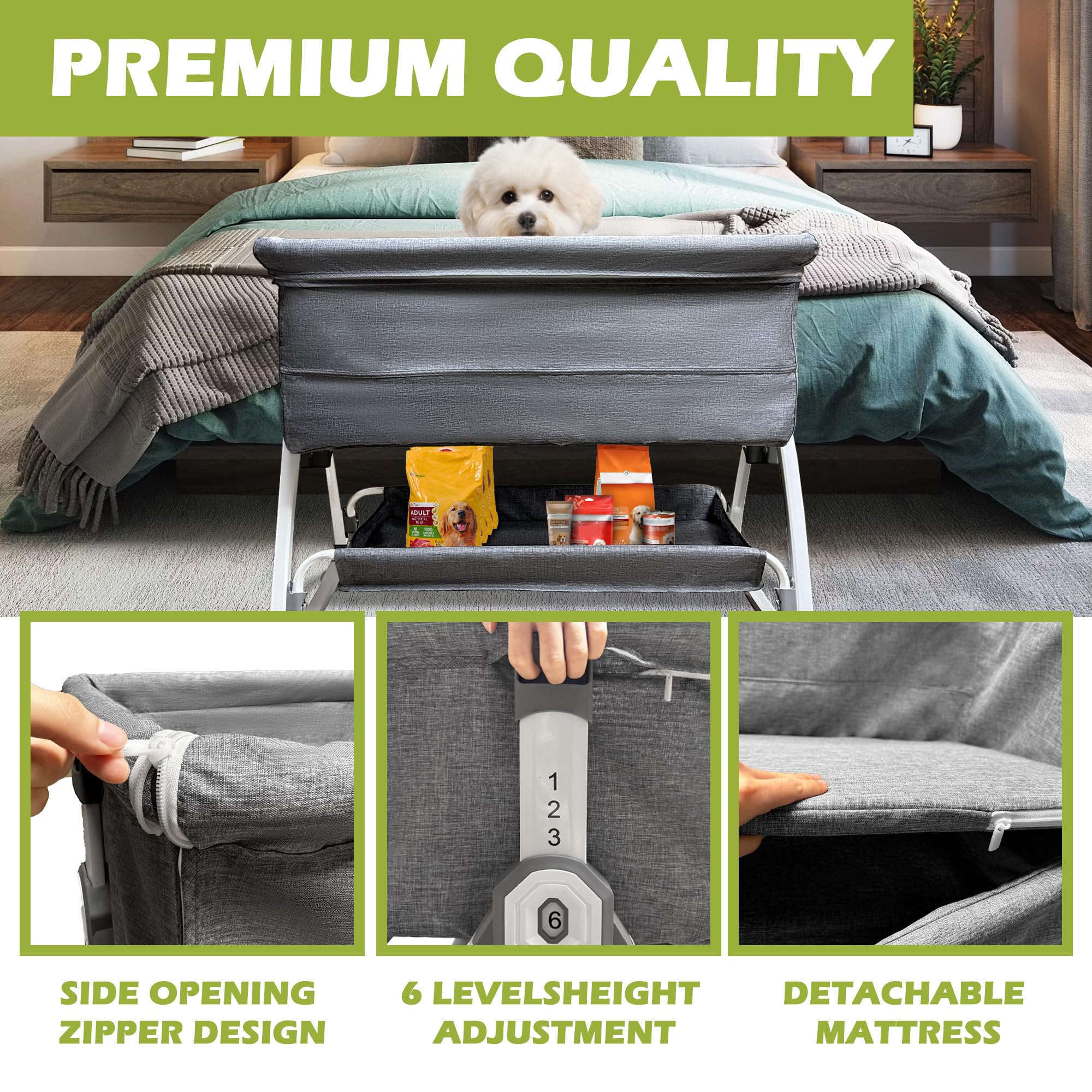 Dog Bunk Bed, Bunk Beds For Pet, Dog Beds Attachment To Human Bed, Bedside Dogs Bed For Small, Medium Dogs