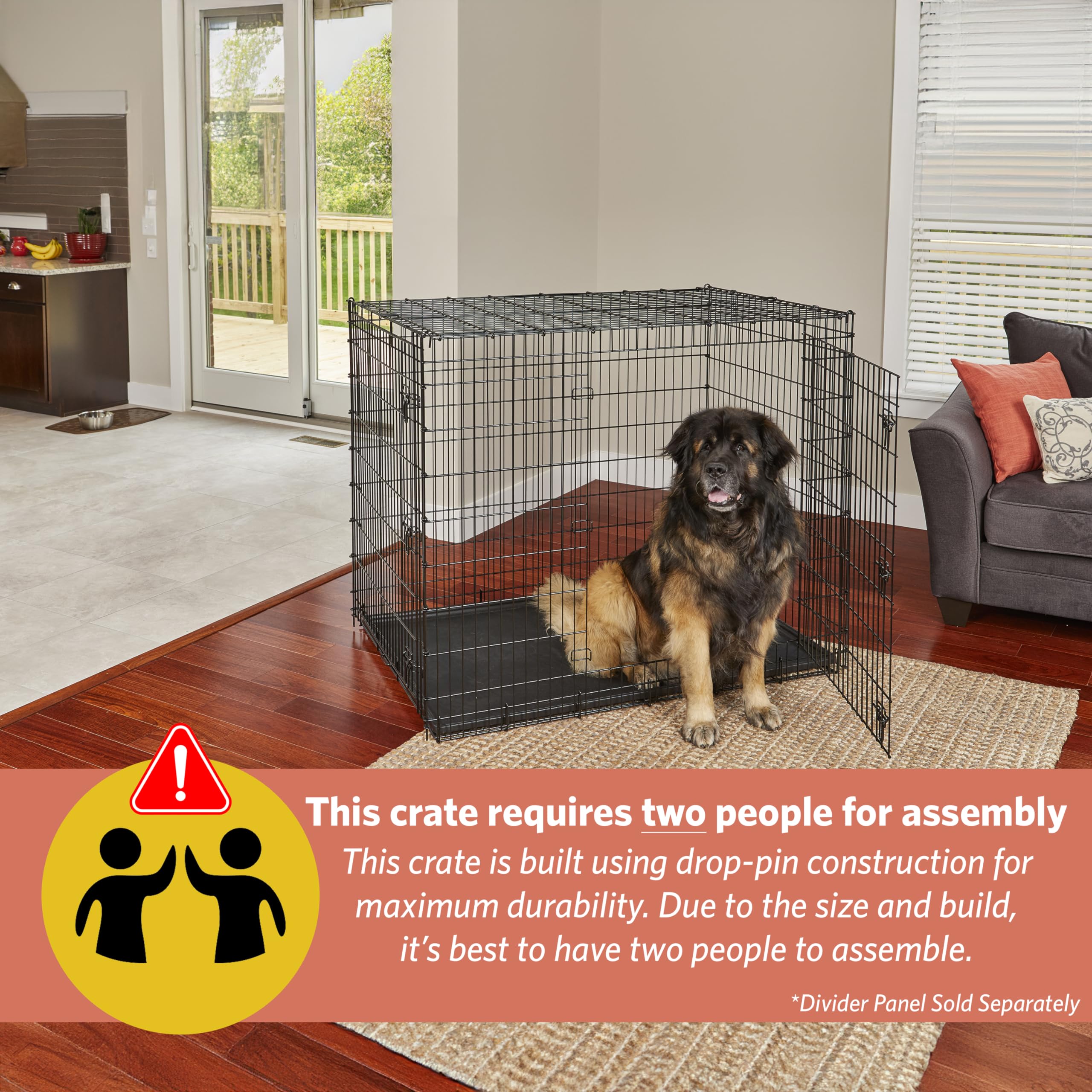 Midwest Homes For Pets Ginormous Double Door 54-Inch Dog Crate For Xxl Dogs Breeds; Great Dane, Mastiff, St. Bernard, Drop Pin Assembly Requires Two People; Divider Panel Not Included; Black: Sl54Dd