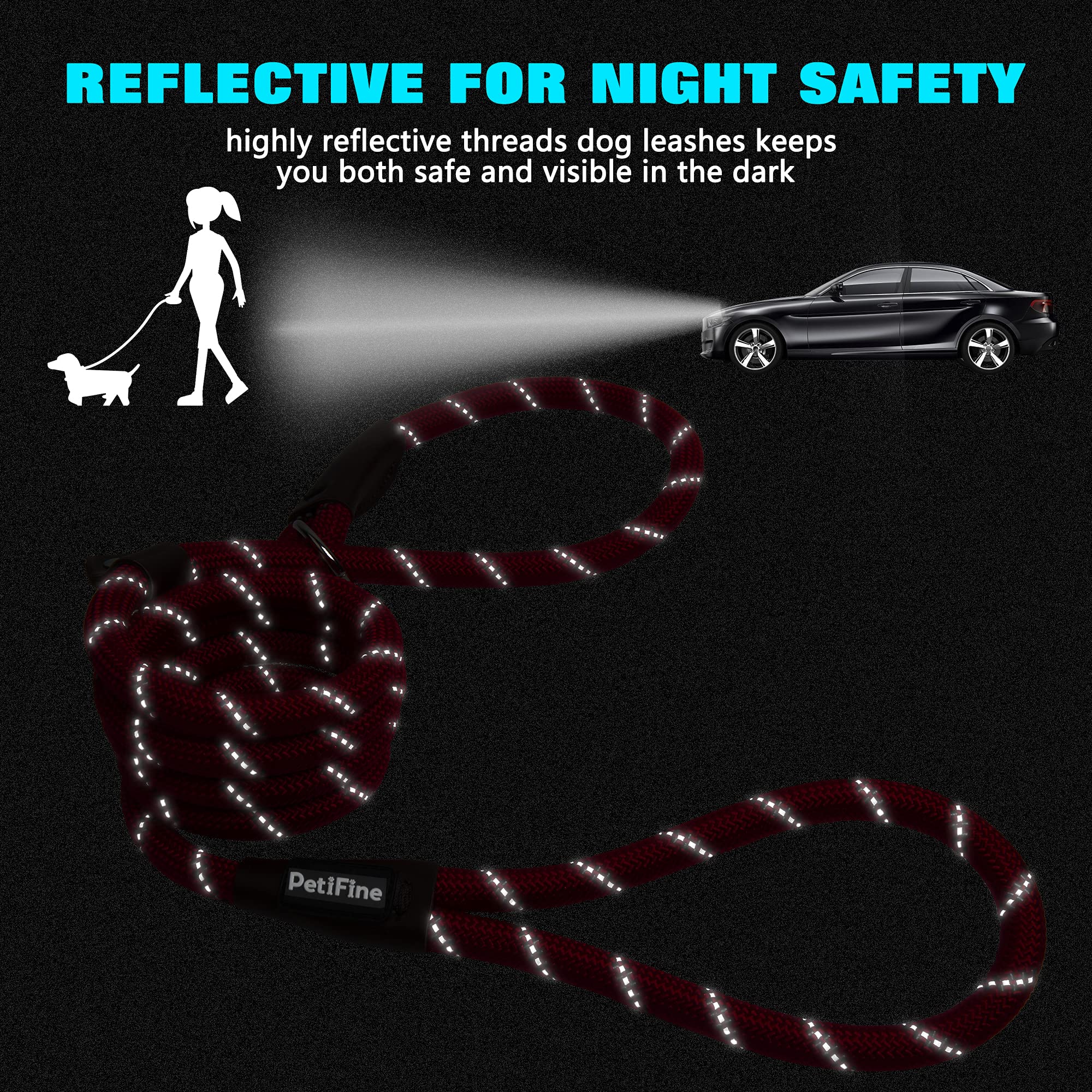 Petifine Slip Lead Dog Leash, Full Reflective Slip Knot Dog Training Leashes, Heavy Duty Adjustable Pet Nylon Slip Loop Leash For Small Medium Large Dogs(Red)