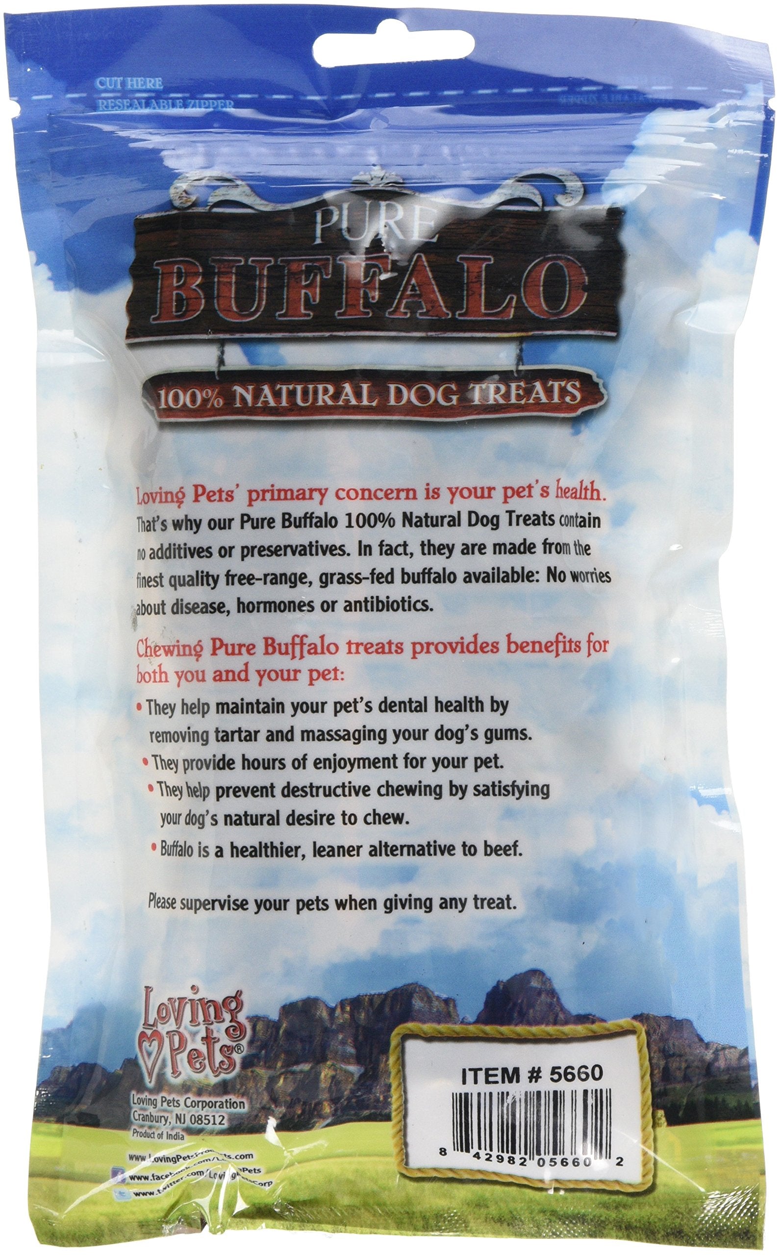Loving Pets Pure Buffalo 6-Inch Braided Bully Stick Dog Treat, 3-Pack