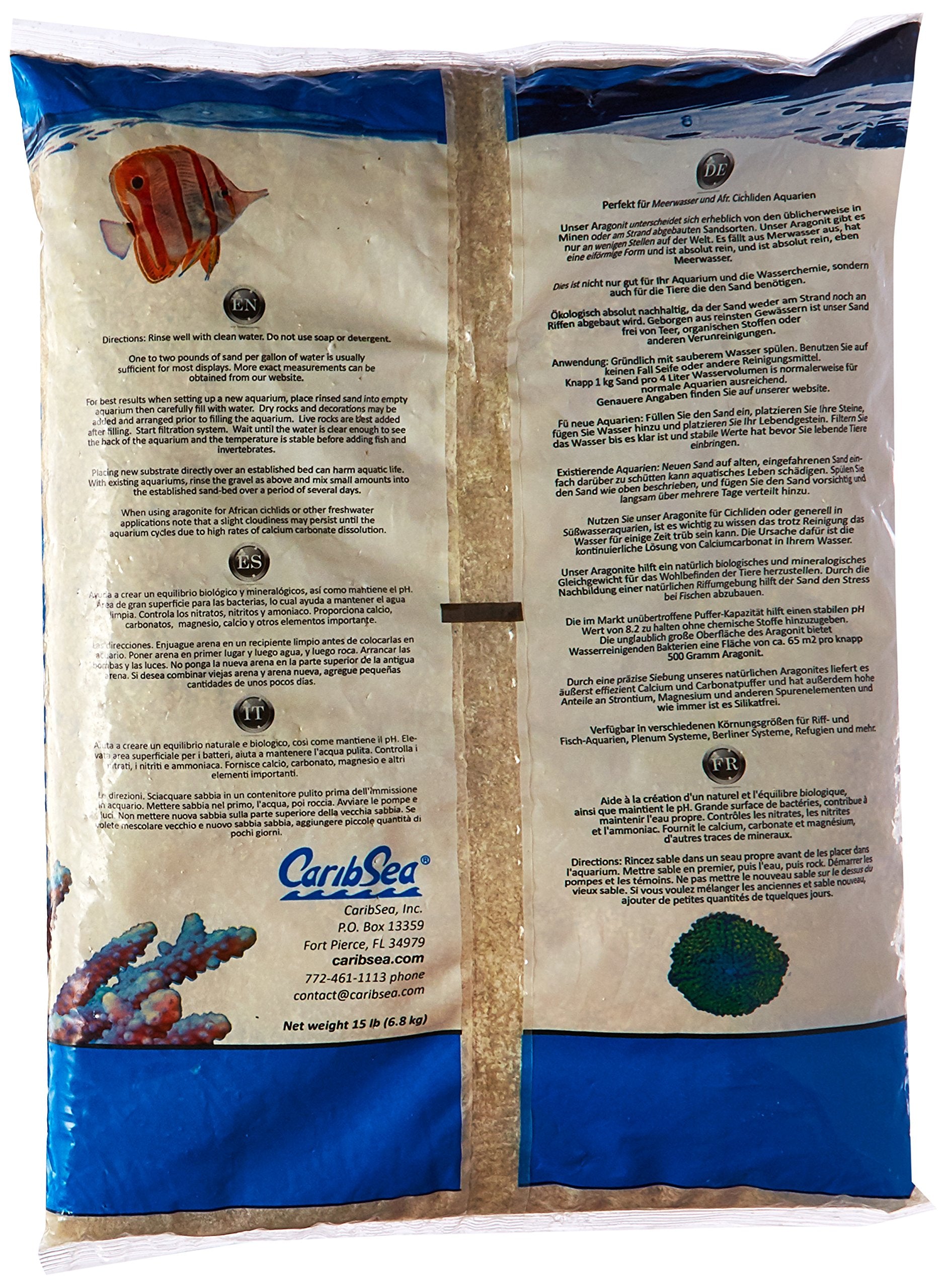 Carib Sea Acs00020 Aragonite Reef Sand For Aquarium, 15-Pound