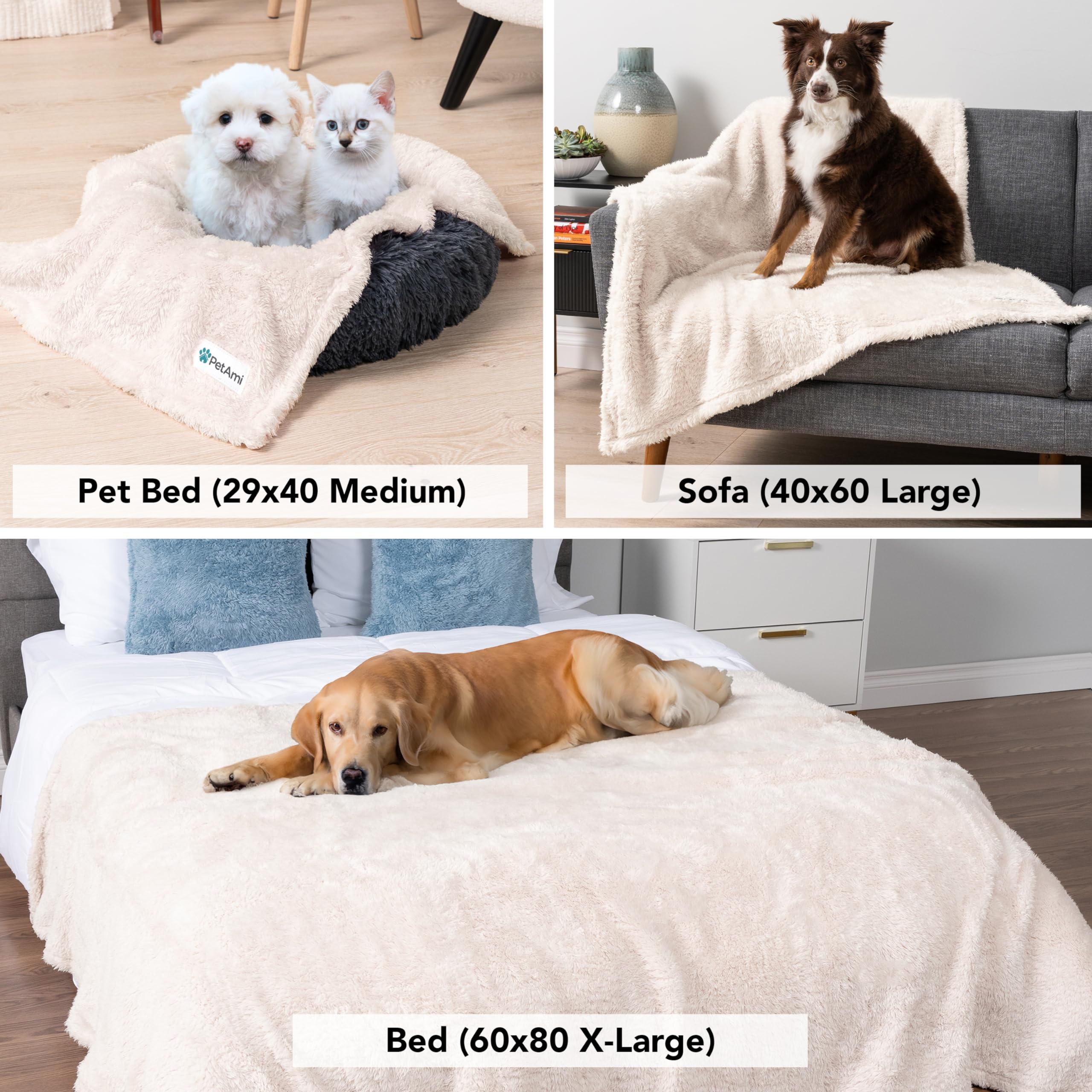 PetAmi Dog Blanket for Large Dogs Beige, Fluffy Soft Puppy Blanket, Sherpa Fleece Cat Blanket for Kitten, Calming Pet Blanket Th