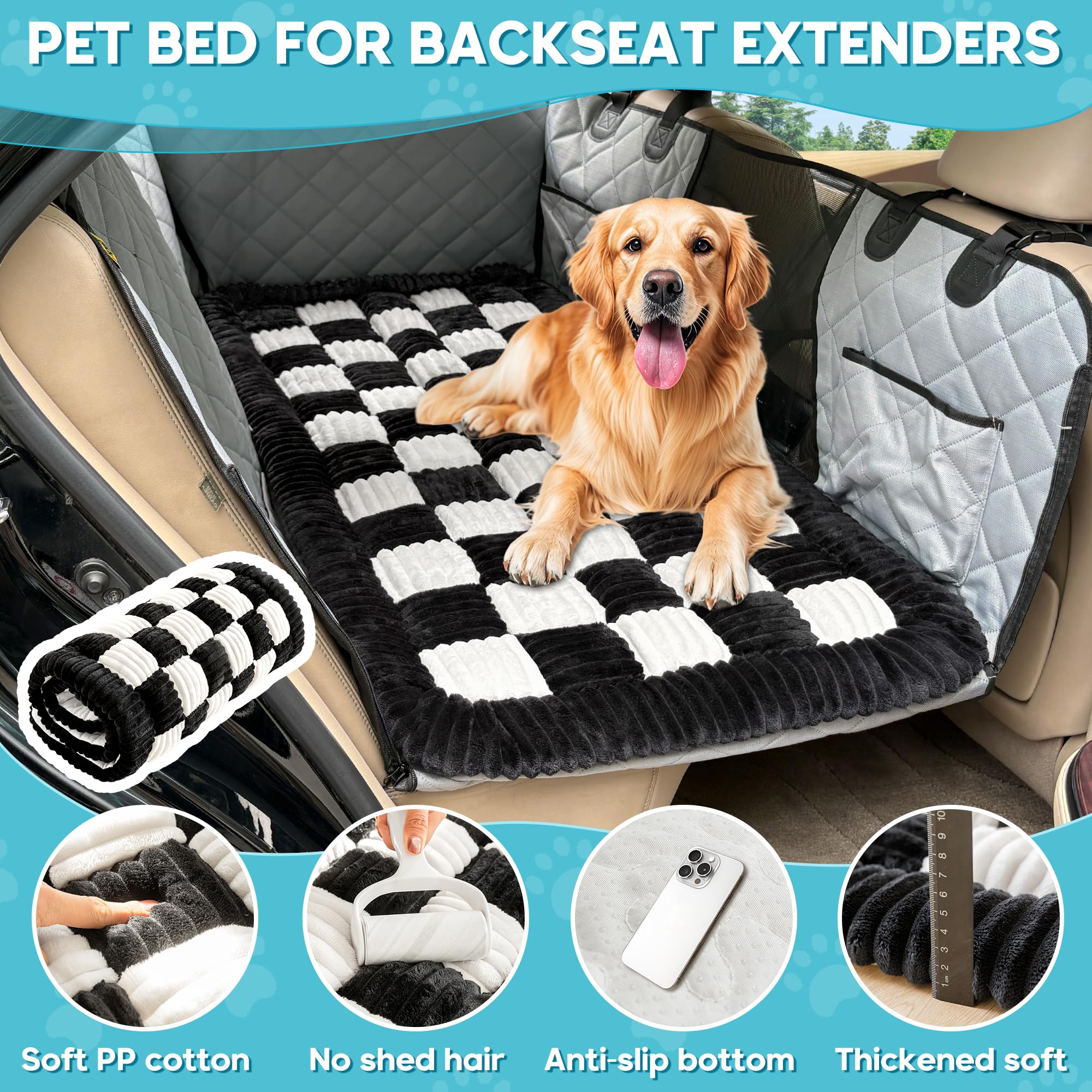 Loiion Dog Car Bed Mat, Non-Slip Backseat Extender Pet Blanket, Plaid Dog Bed for SUVs, Sedans & Trucks, Chew-Resistant Travel P