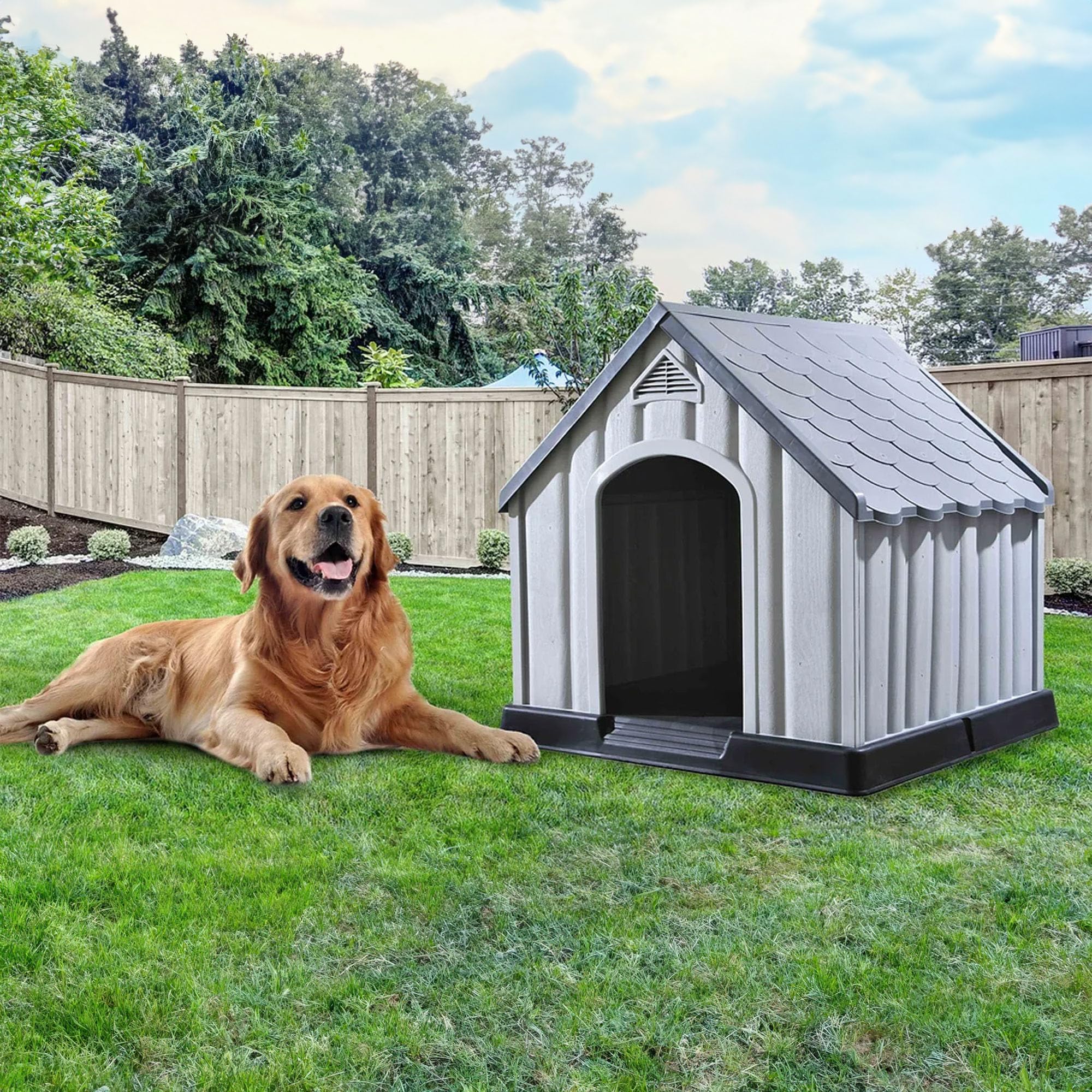 Ram Quality Products Innovative Outdoor Pet House Large Waterproof Dog Kennel Shelter For Small, Medium, And Large Dogs With Sla
