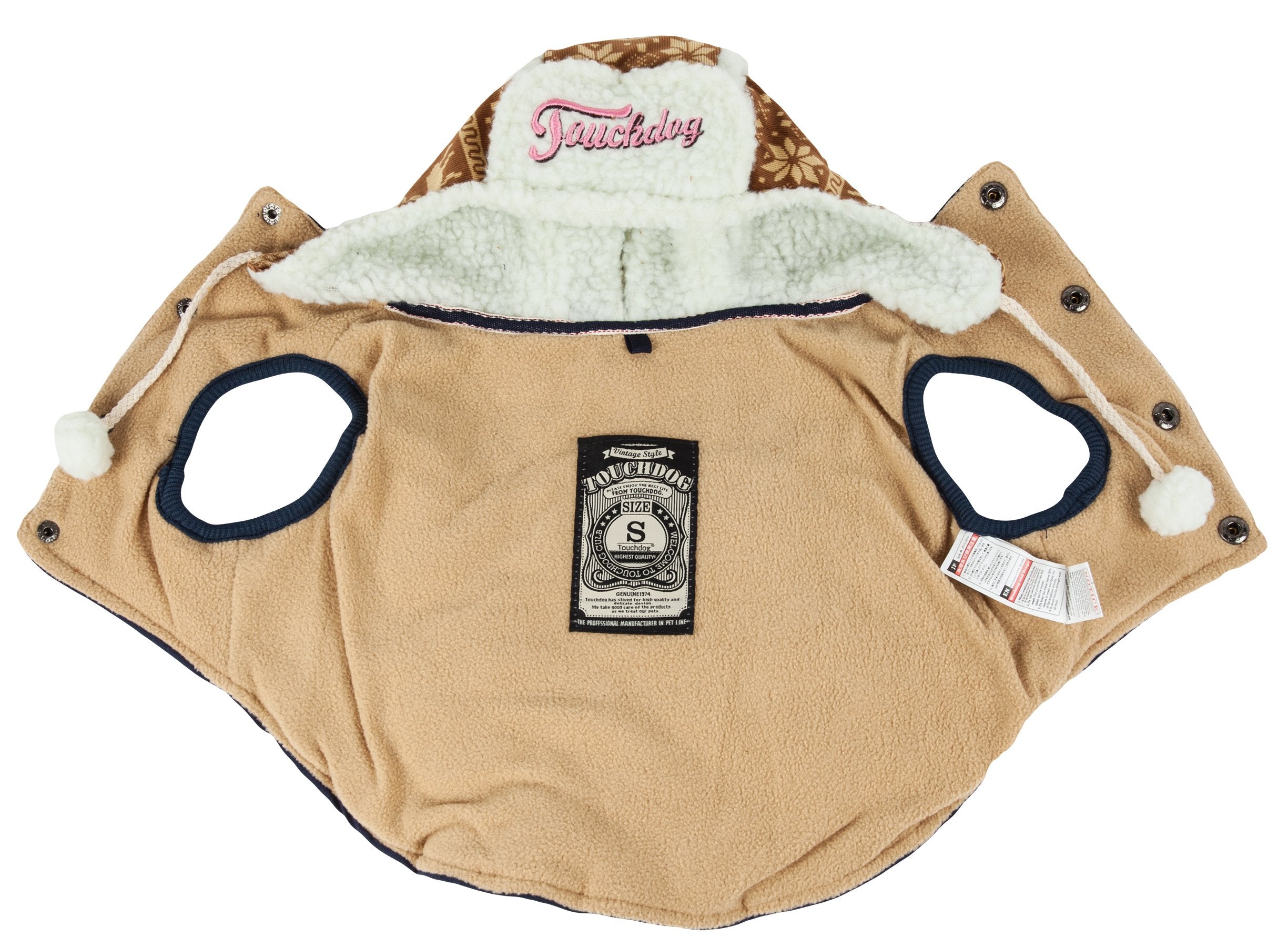 TOUCHDOG 'Snowadayz' Pom Pom Fashion Designer Pet Dog Coat Hooded Sweater Jacket Hoodie, X-Large, Red / Beige