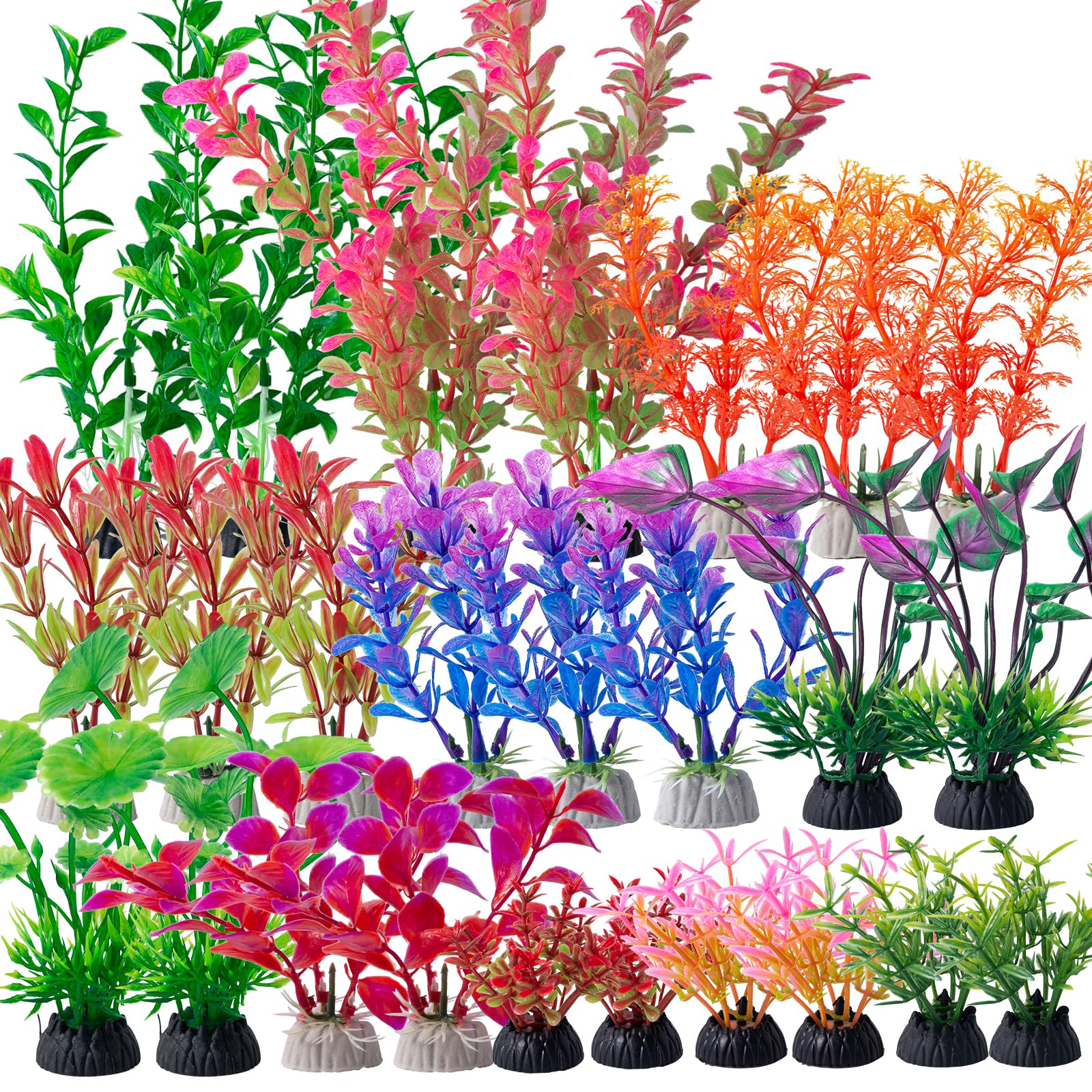 COMSUN 25 Pack Artificial Aquarium Plants, Small Size 4 inch Approximate Height Fish Tank Decorations Home D  cor Plastic Red