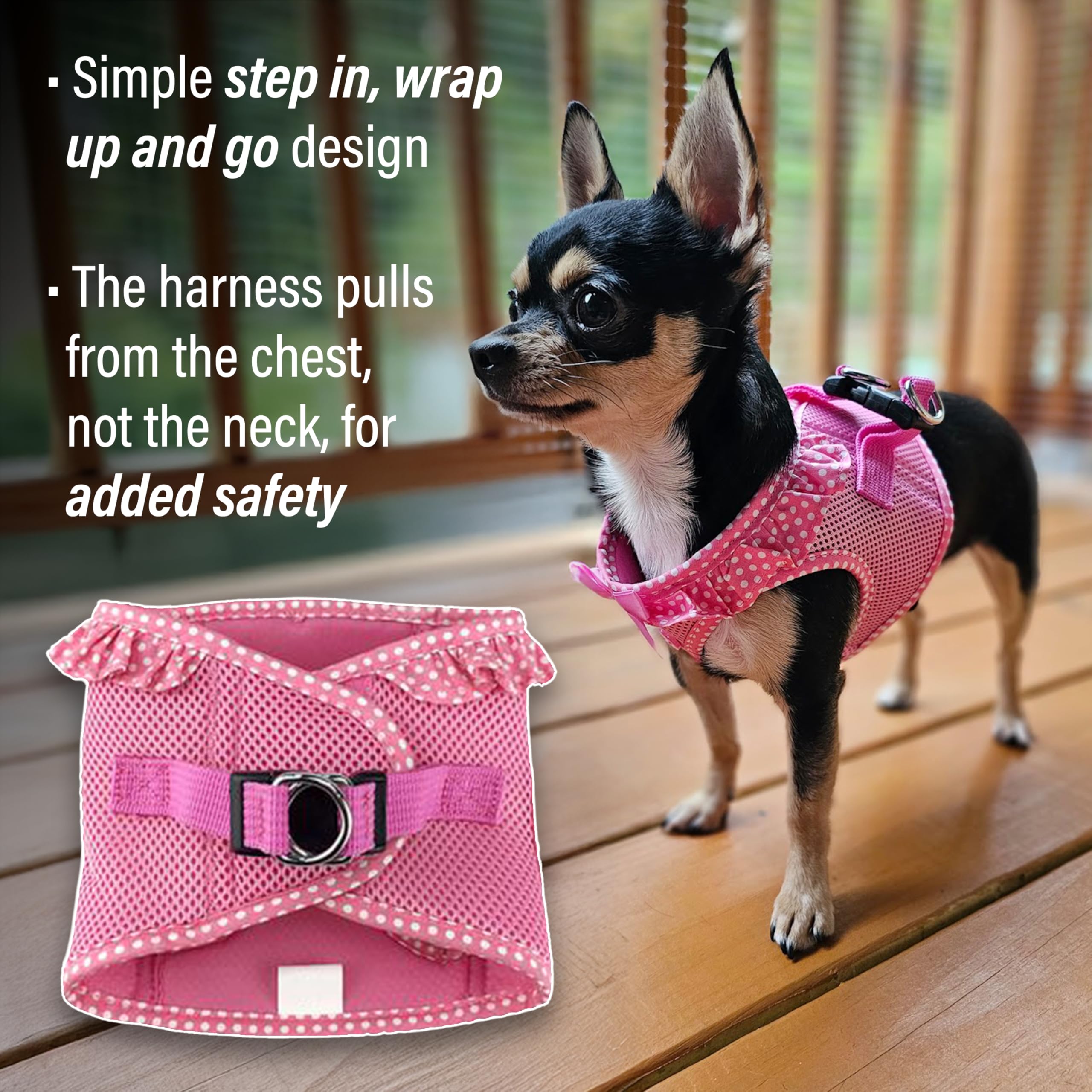 Doggie Design Dog Harness - No Choke Dog Harness, Dog Vest, Mesh Polyester, Pet Harness, Simple Step In And Go Design - Pink Polka Dot - S