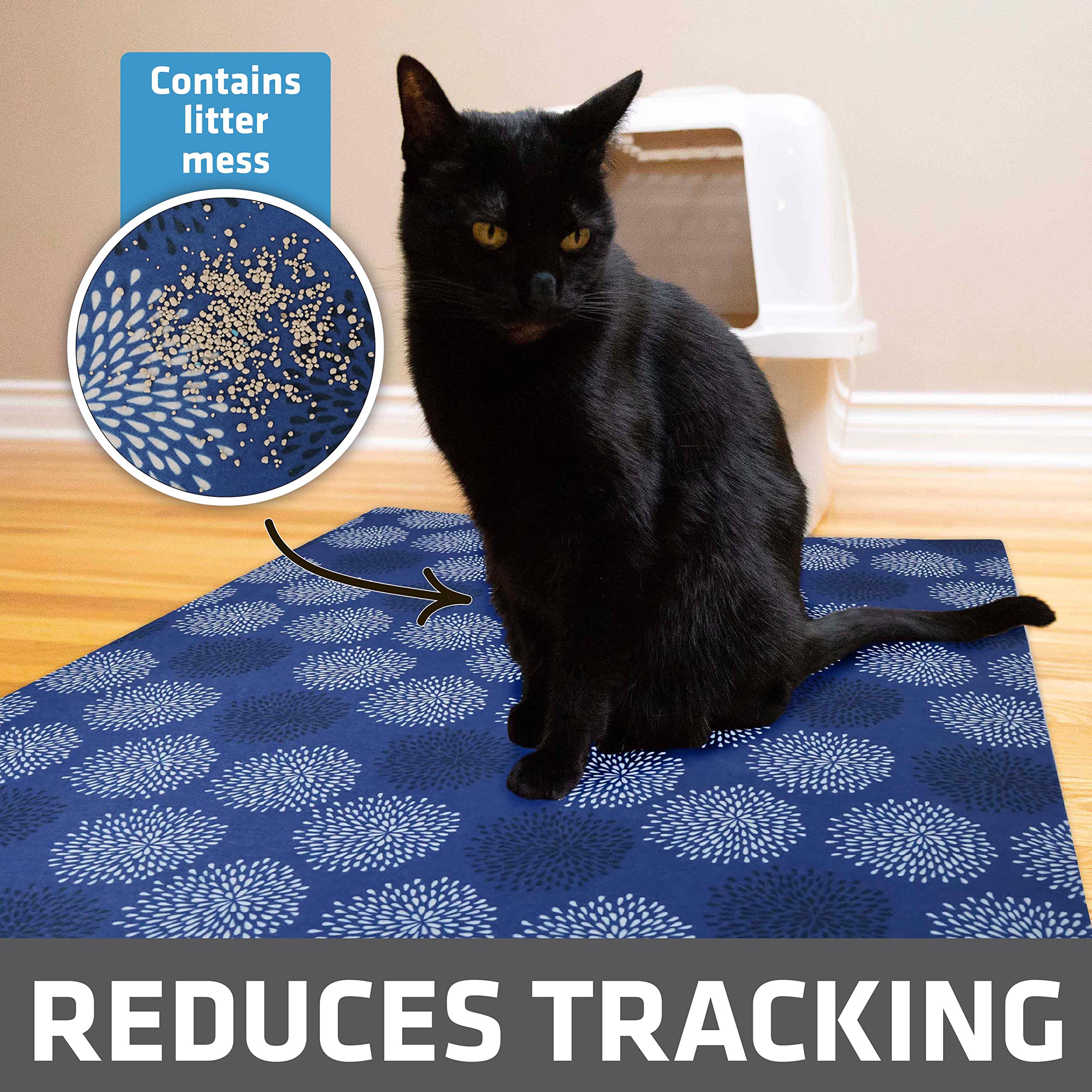 Drymate XL Original Cat Litter Mat, Contains Mess from Box, Protects Floors, Urine-Proof, Machine Washable, Soft on Kitty Paws, Absorbent, Waterproof (USA Made, Recycled Content)(29”x36”)(Blue Floral) -Like New