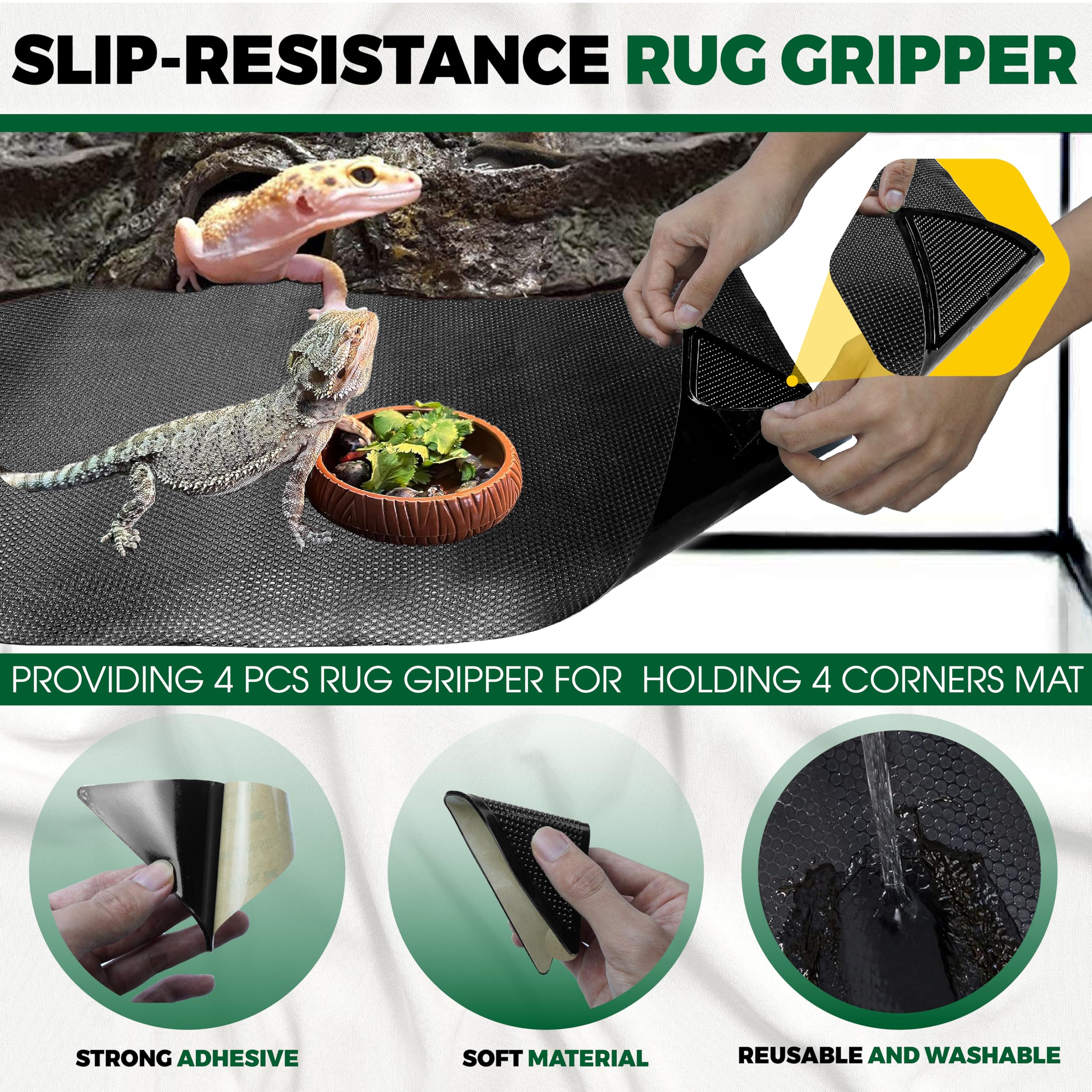 X-Cuirass [Premium] 20X40    Reptile Substrate Mat With 4 Pcs Rug Gripper, Extra Thick & Ultra Comfortable,Non-Slip, Reptile Tan