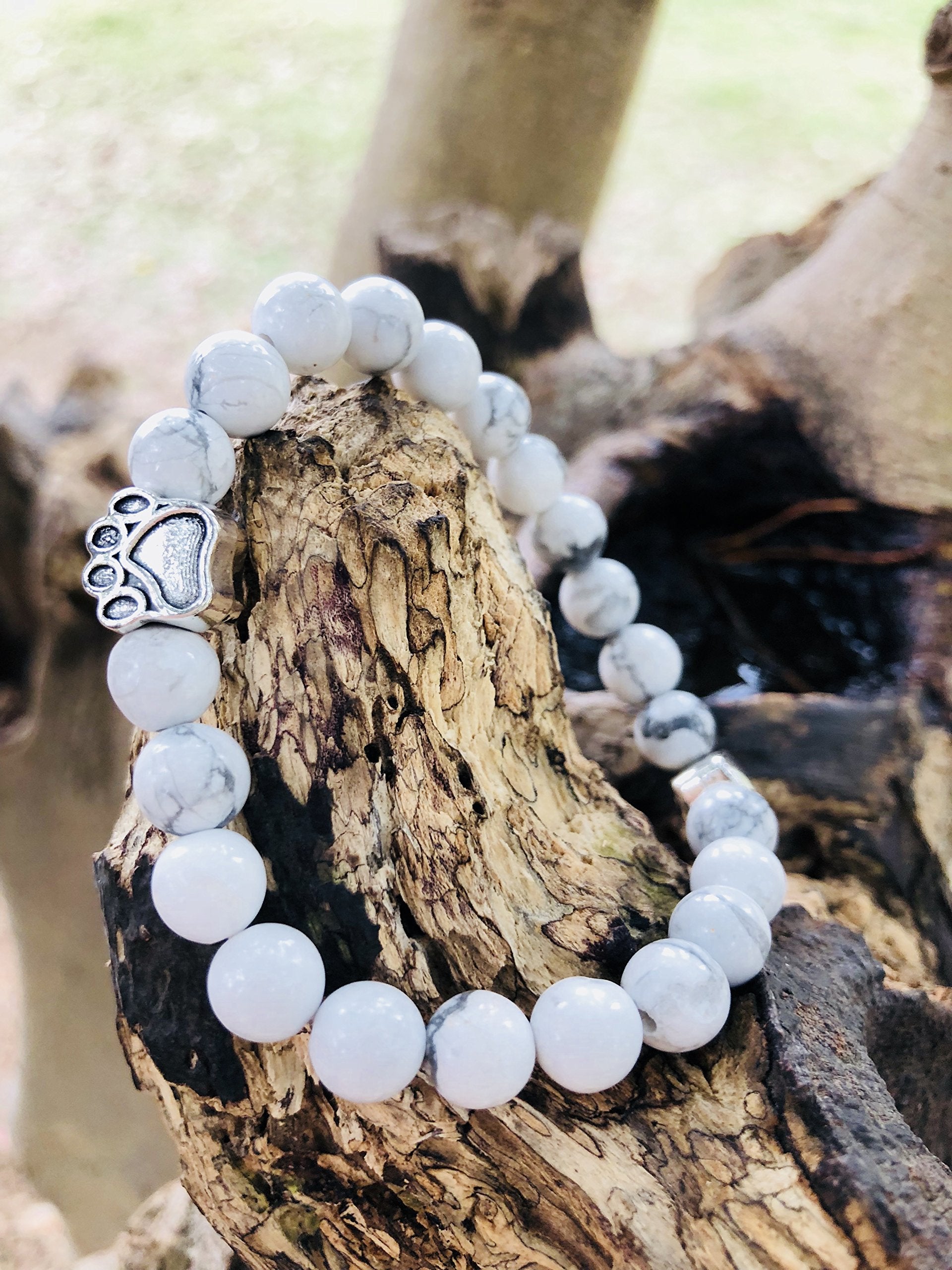 RedSum Pet Memorial Bracelet - 8 Inch White Turquoise Jewelry with Rainbow Bridge Card for Dog Cat Loss Gifts