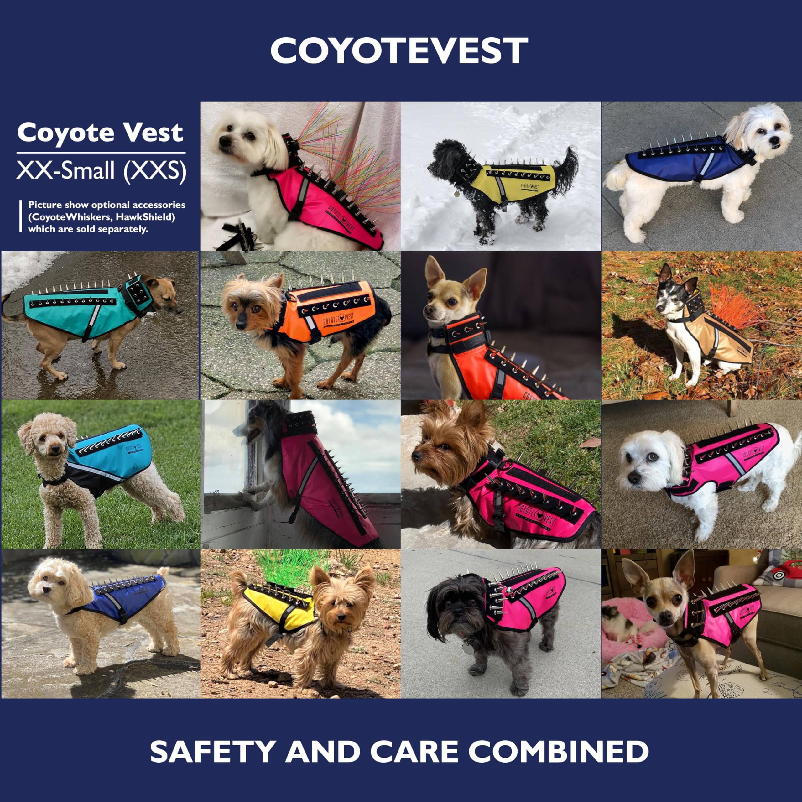 CoyoteVest Dog Harness Protection Vest, Reflective Dog Accessories with Spikes to Shield Your Pet from Raptor and Animal Attacks, Proudly Made in America (Large, Yellow) -Like New