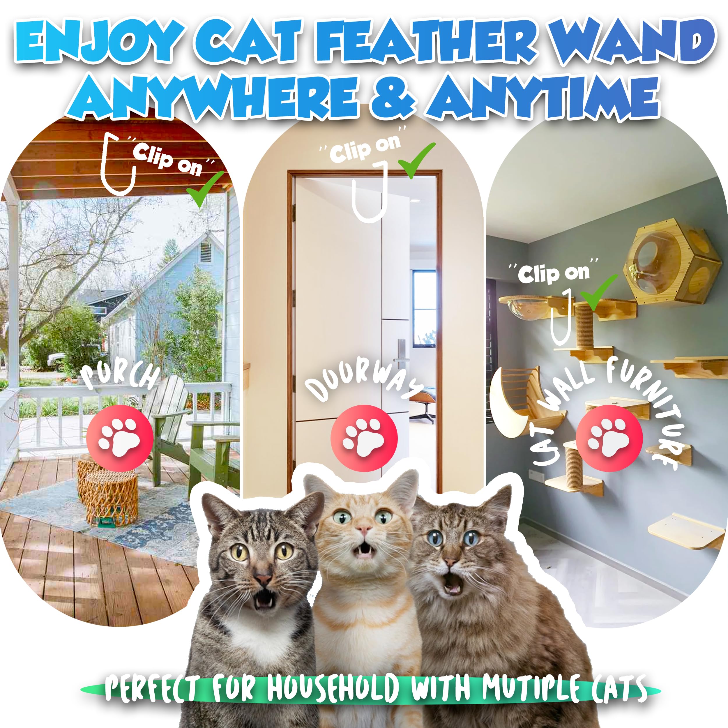 Lekewpet Retractable Cat Feather Toys, 7Pcs Refills With Bell, Interactive Doorway Hanging Teaser Toys For Indoor Cats. Kitten Play Exercise Feather Teaser Toys.