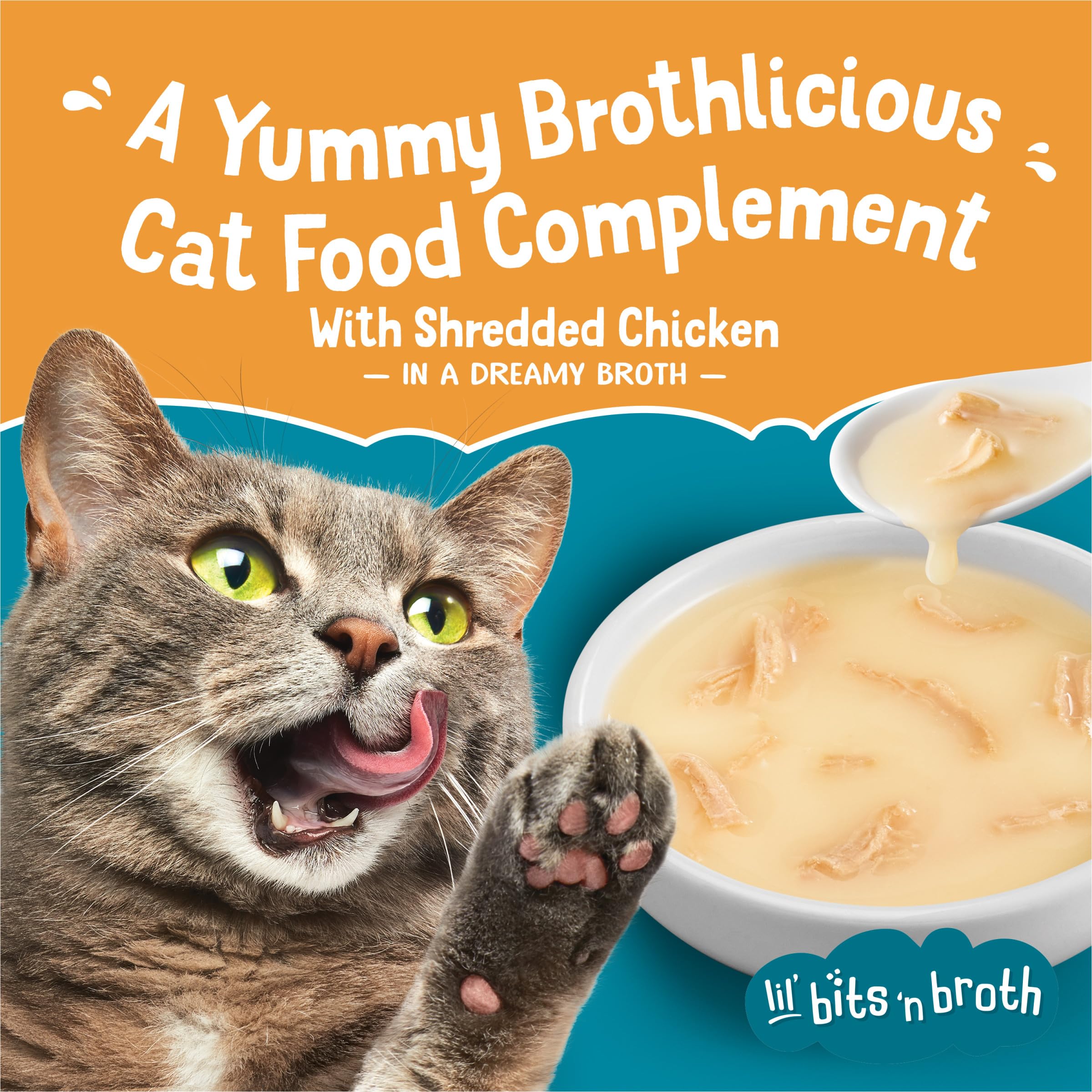 Purina Friskies Lickable Cat Treats Bits n Broth With Shredded Chicken in a Dreamy Broth - (Pack of 16) 1.2 oz. Pouches