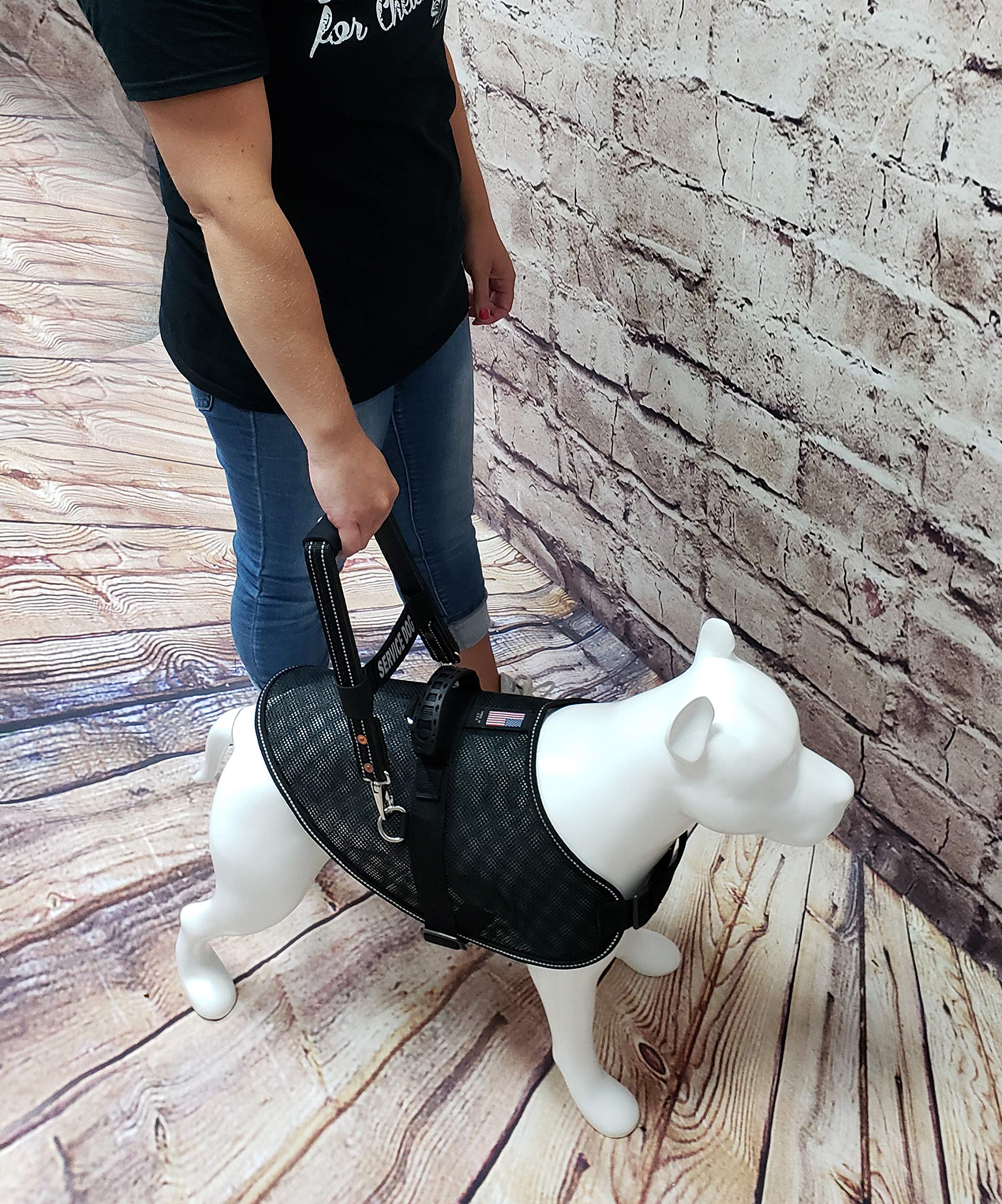 Activedogs Leather Snap-On Service Dog 16' Bridge Handle + Reflective Service Dog Id Band W/Neoprene Padded Handle