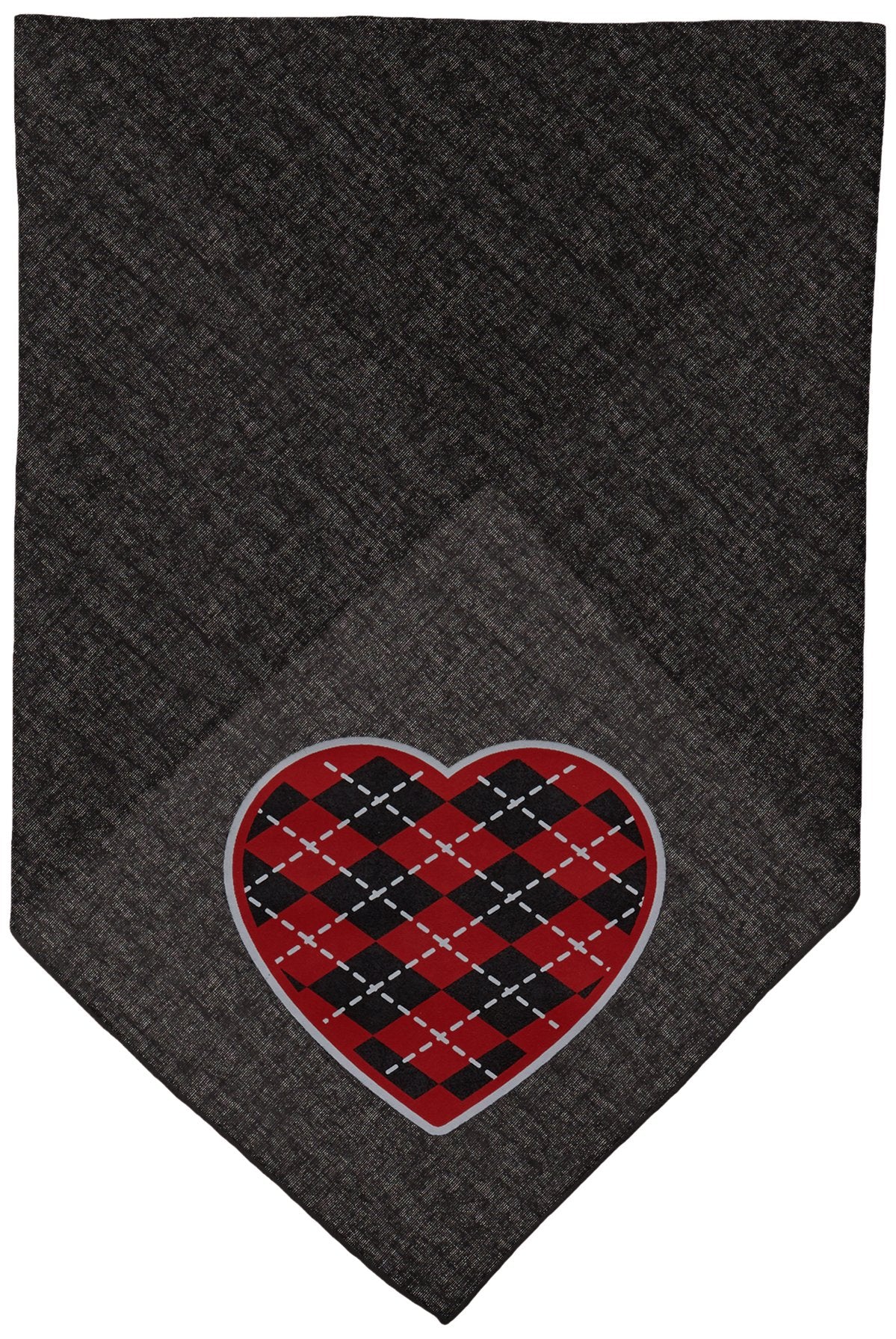 Pet and Dog Bandana Screen Printed, &quot;Red Argyle Heart&quot; Black Large