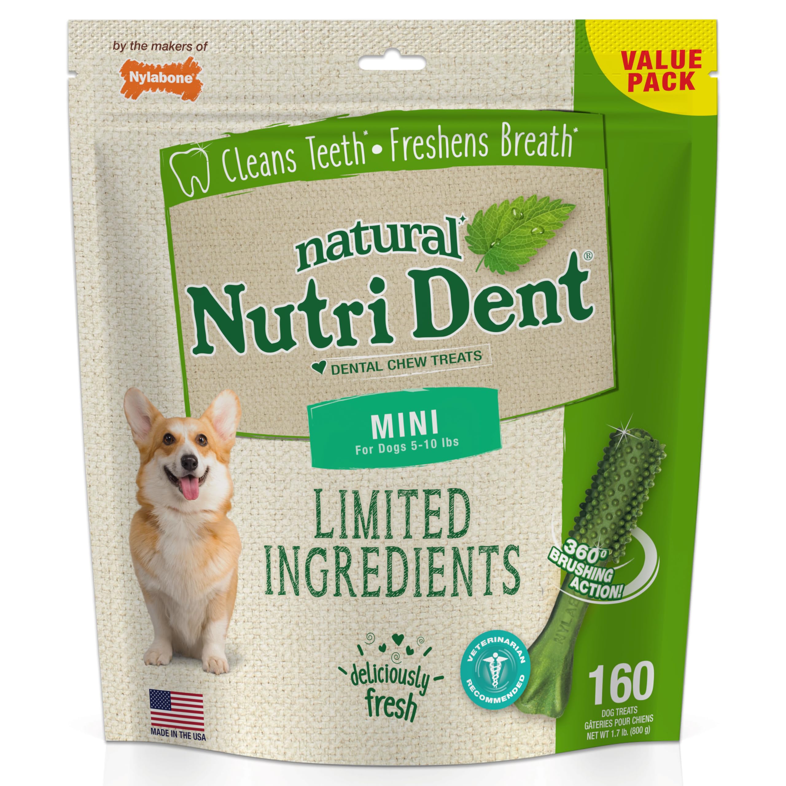 Nylabone Nutri Dent Dog Dental Treats - Natural Dog Teeth Cleaning & Breath Freshener - Dental Treats for Dogs - Fresh Breath Fl