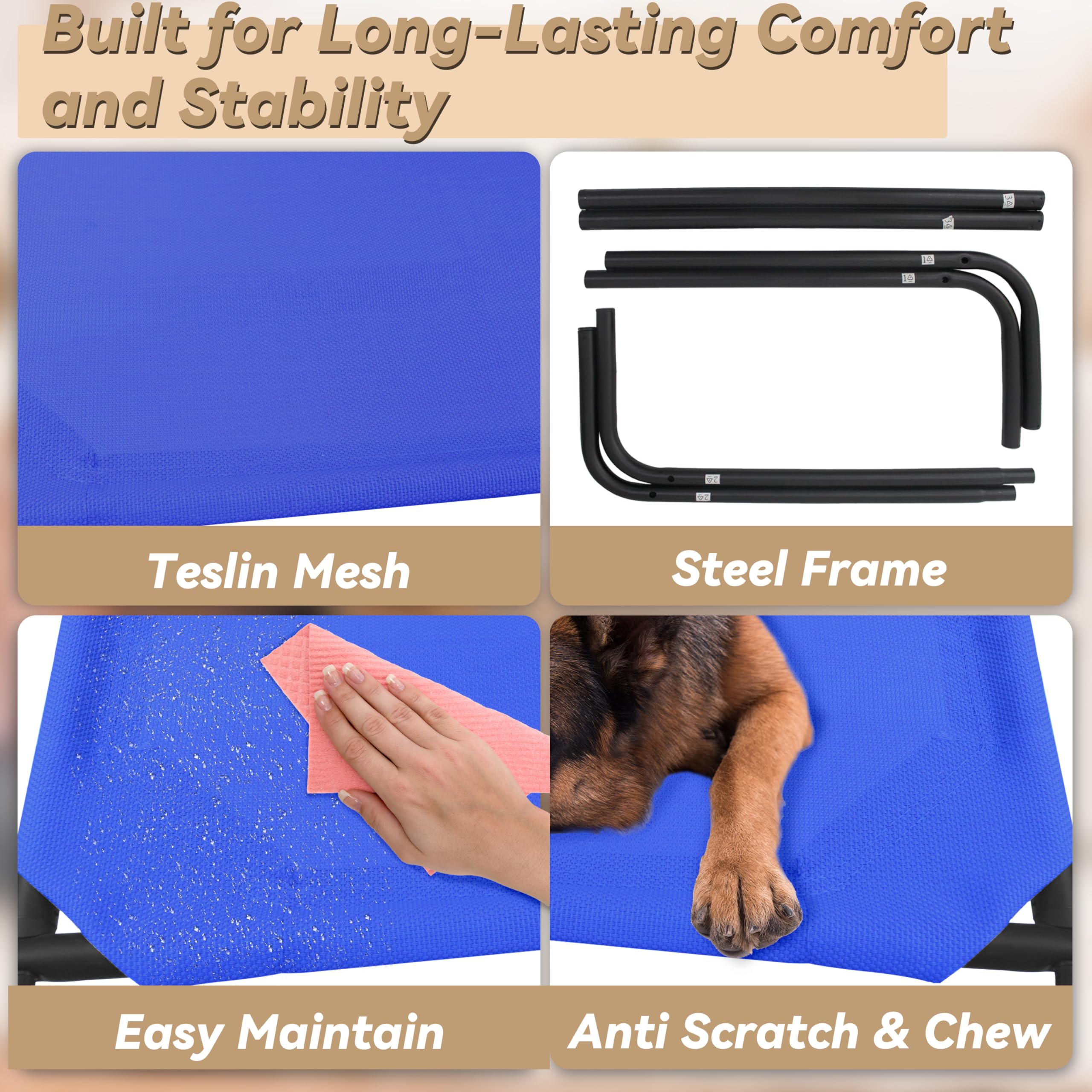 Phyex Heavy Duty Steel-Framed Portable Elevated Pet Bed, Elevated Cooling Pet Cot, 50.5'' L X 30.5'' W X 7.8'' H(L, Blue)