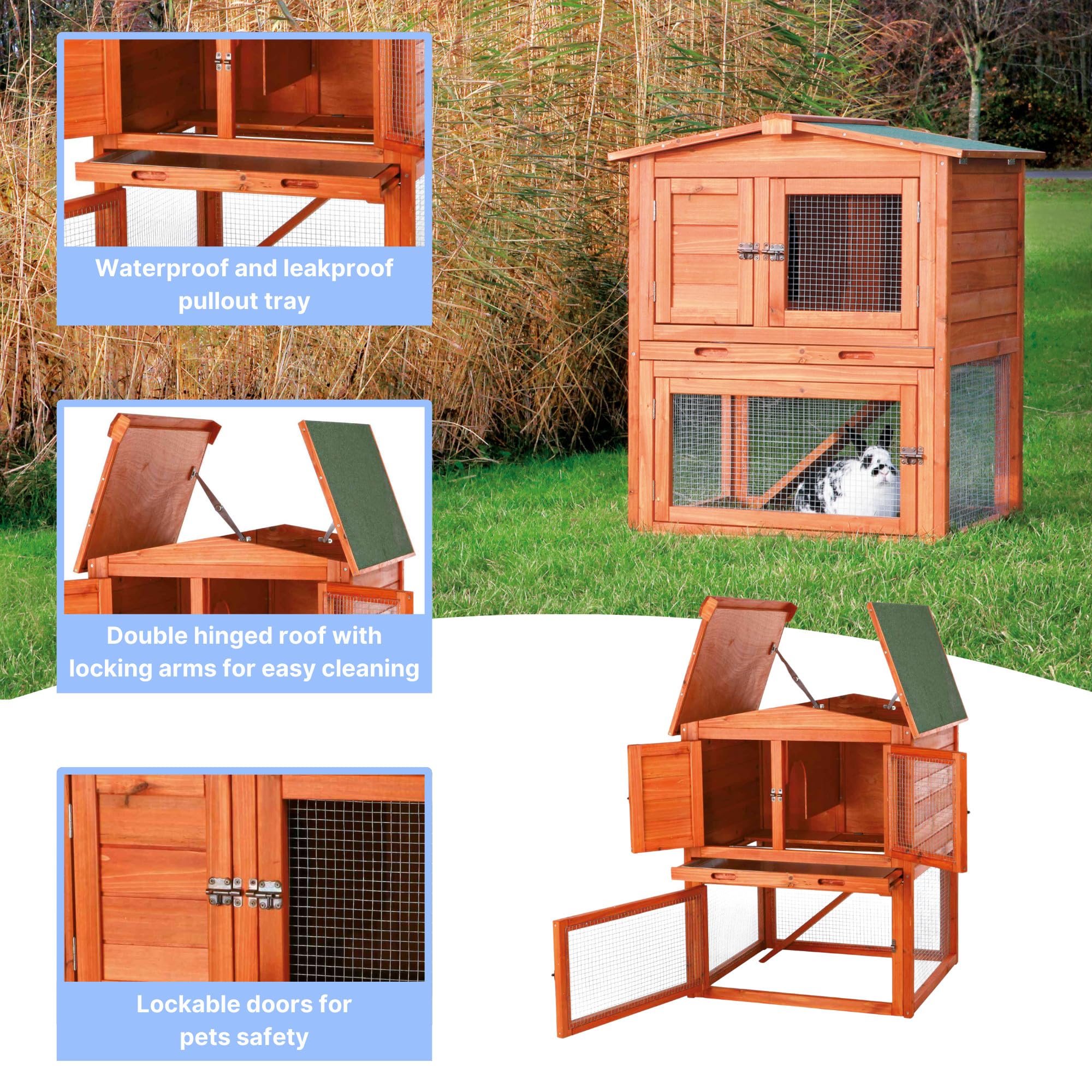 Trixie Natura Outdoor Rabbit Hutch With Run - Small 2-Story Rabbit Cage With Non-Slip Ramp - Elevated Small Animal House With Se