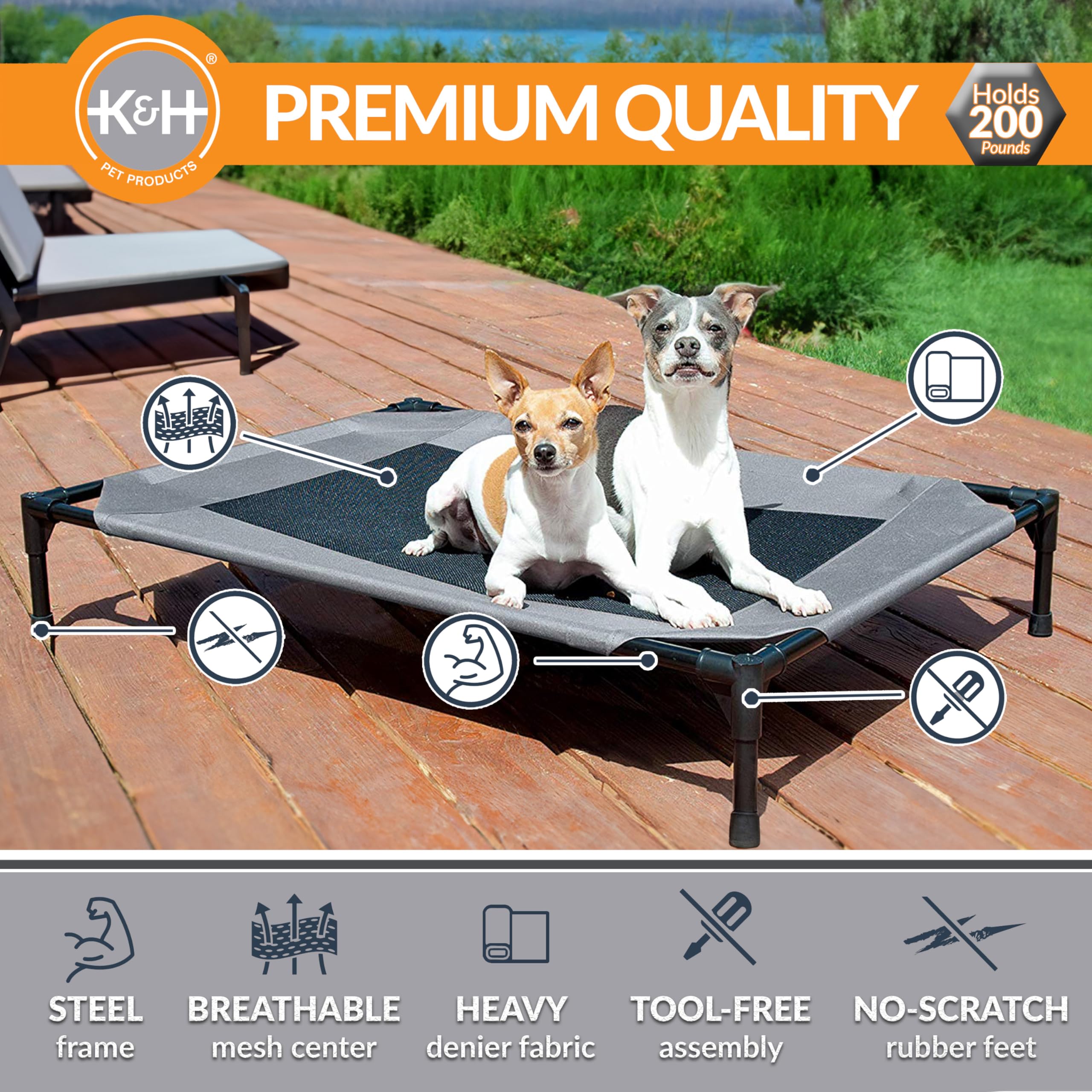 K&H Pet Products Outdoor Elevated Dog Cot, Breathable Cooling Elevated Cot Hammock Pet Bed for Medium Dogs, Washable Mesh Cover,