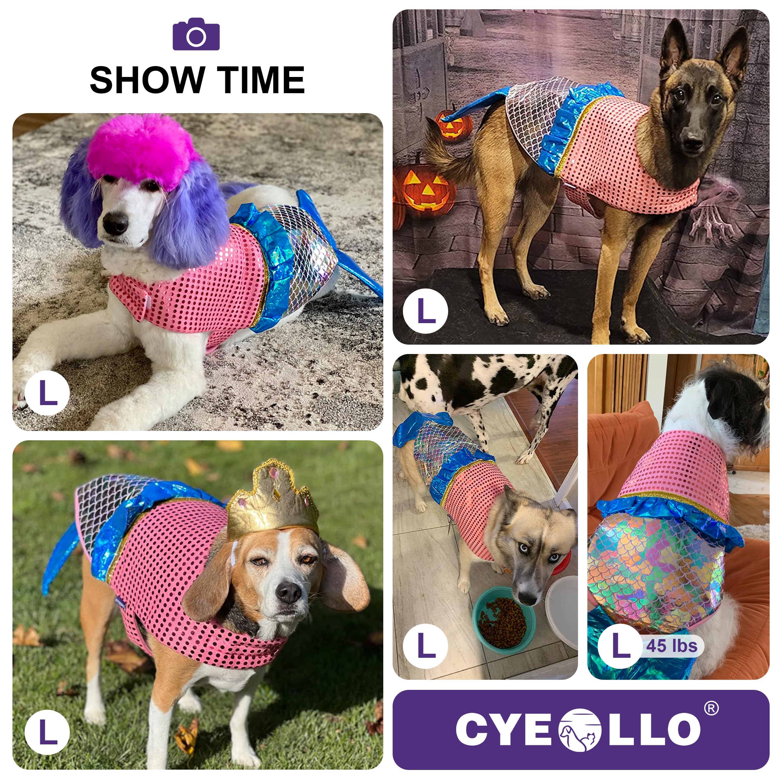 Cyeollo Mermaid Dog Halloween Costumes Cute Dog Costume Sequin Birthday Party Dog Clothes Outfit Dressing Up Pet Costumes For Medium Dogs Size L