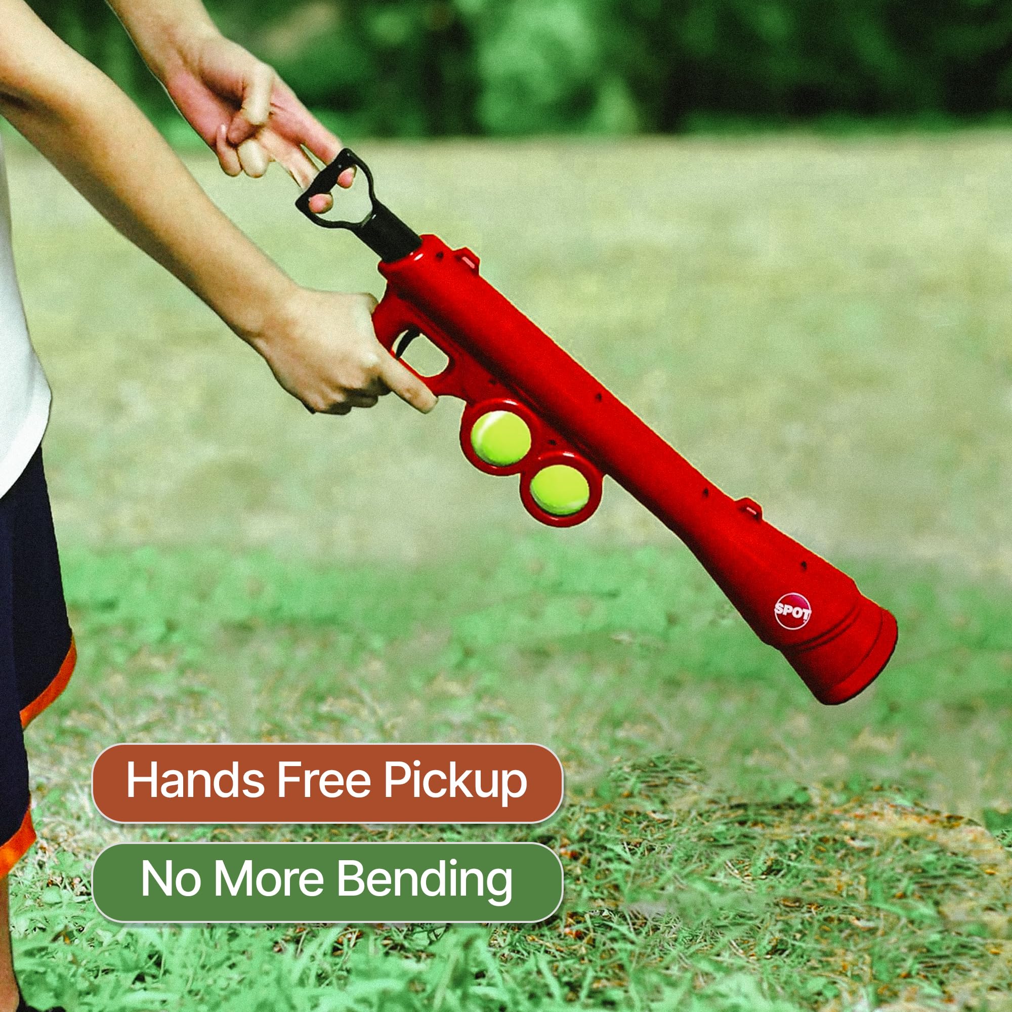 Spot Launch & Fetch Tennis Ball Launcher Dog Toy | Interactive Dog Fetch Toy Launches Up To 65 Feet | Hands-Free Pickup | Includes 2 Tennis Balls & Removable Shoulder Strap | 24'
