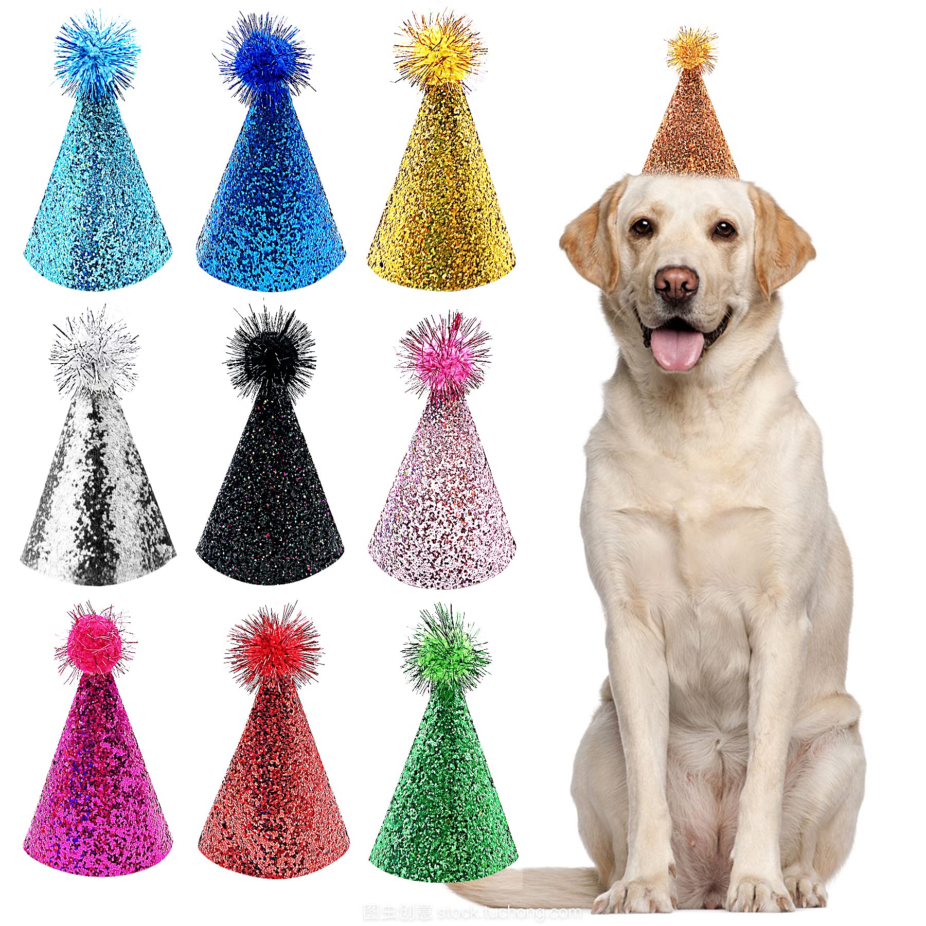 Pet Show 10Pcs Small Dog Birthday Hat Set For Boys Girls Medium Large Dogs Cat Kitten Puppies Party Hats With 0-9 Numbers 10 Glue Dots Grooming Accessories