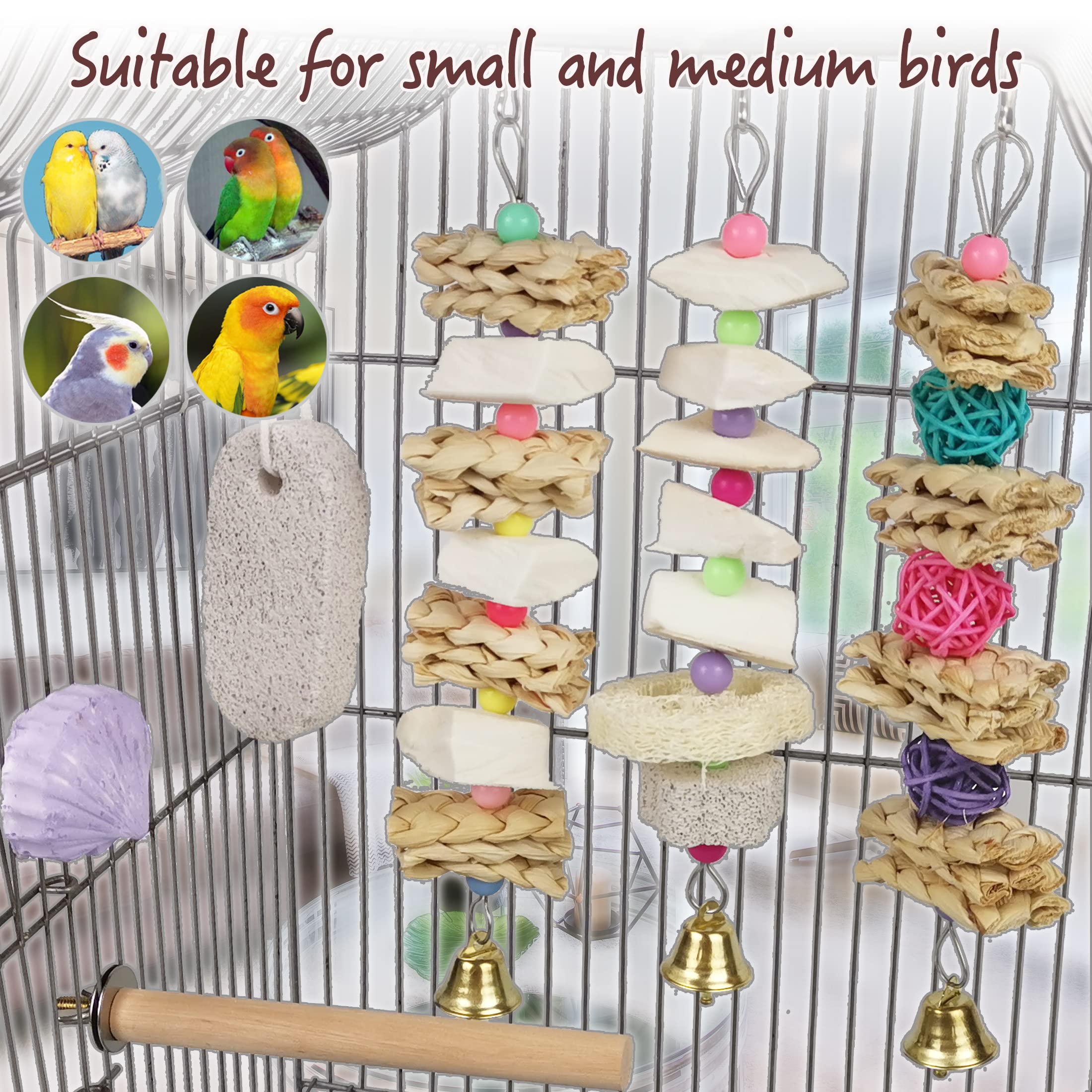 Parrot Chewing Toys (6 Pcs) Natural Cuttlebone Bird Beak Trimmer Grinding Stone Lava Block Calcium Stone Bird Perch Cage Toys Fo