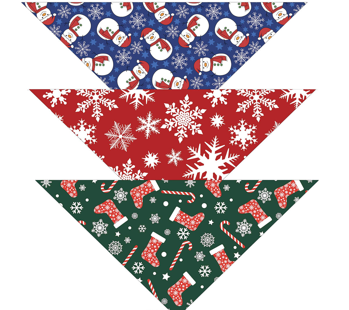Christmas Bandanas For Dogs 3-Pack Snowflake, Tree, Santa, Reindeer, Snowman Winter Stocking Bandanna Handkerchief Gift For Pupp
