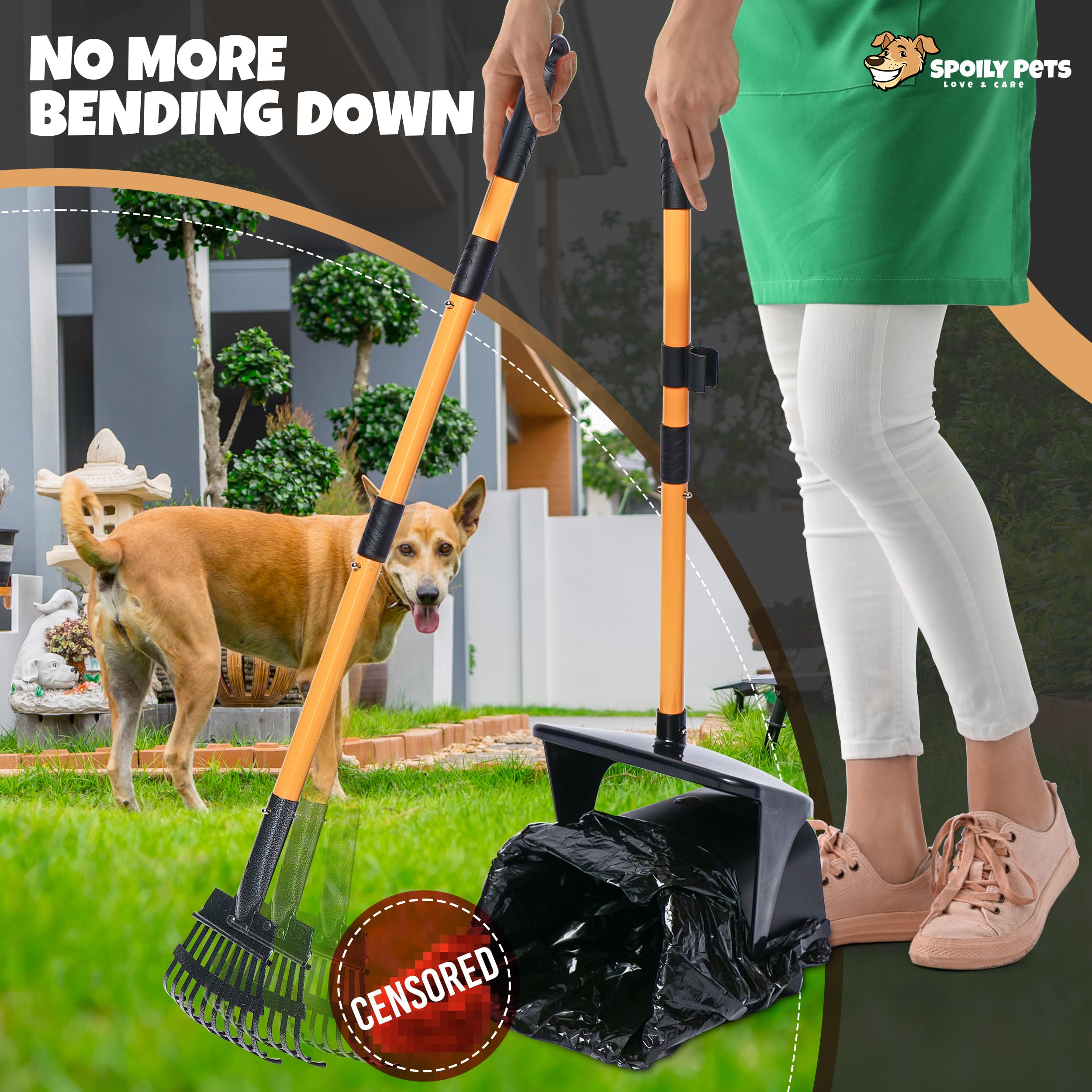 Dog Pooper Scooper With Bag Attachment - Metal Pooper Scooper Heavy Duty - Easy Cleanup, Ergonomic Design - Dog Poop Picker Uppe