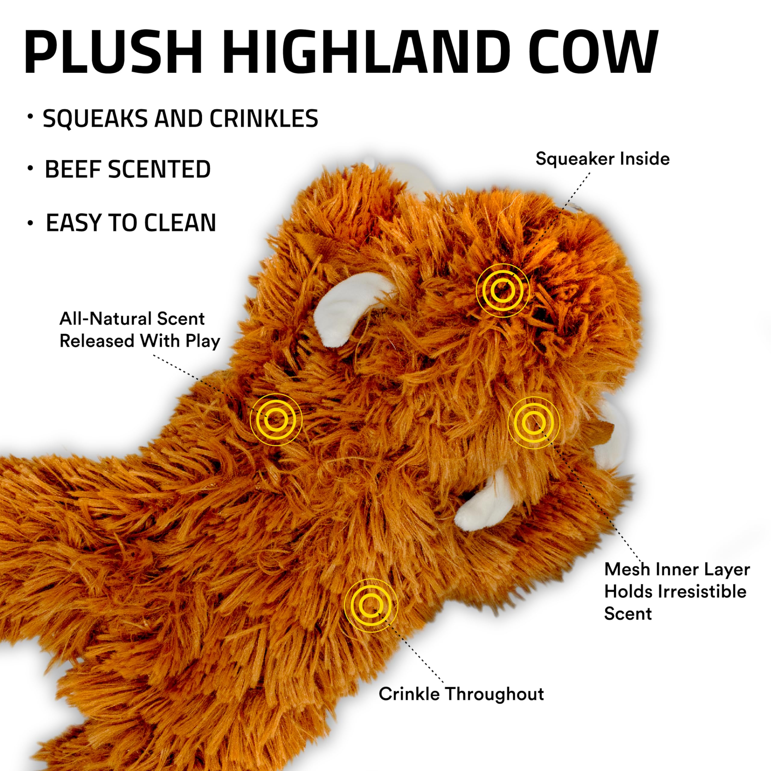 Playology Plush Toys for Dogs | Stuffed Animal Highland Cow| Beef Scented for Large Dogs