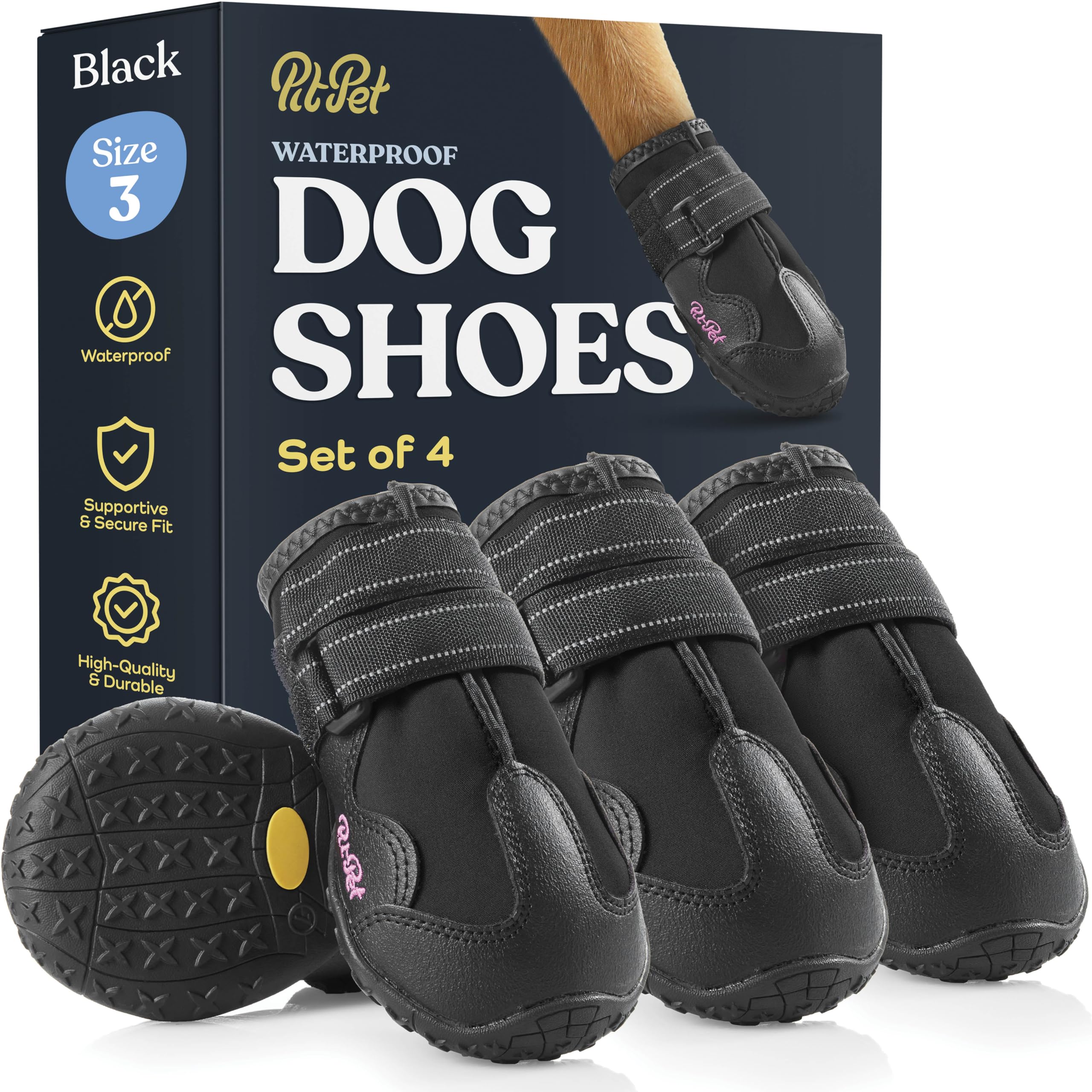 Waterproof Dog Shoes - Stylish Designed Shoes For Dogs - Dog Boots With Non-Slip Rubber Bottom Protects Paw From Hot Or Cold Pav