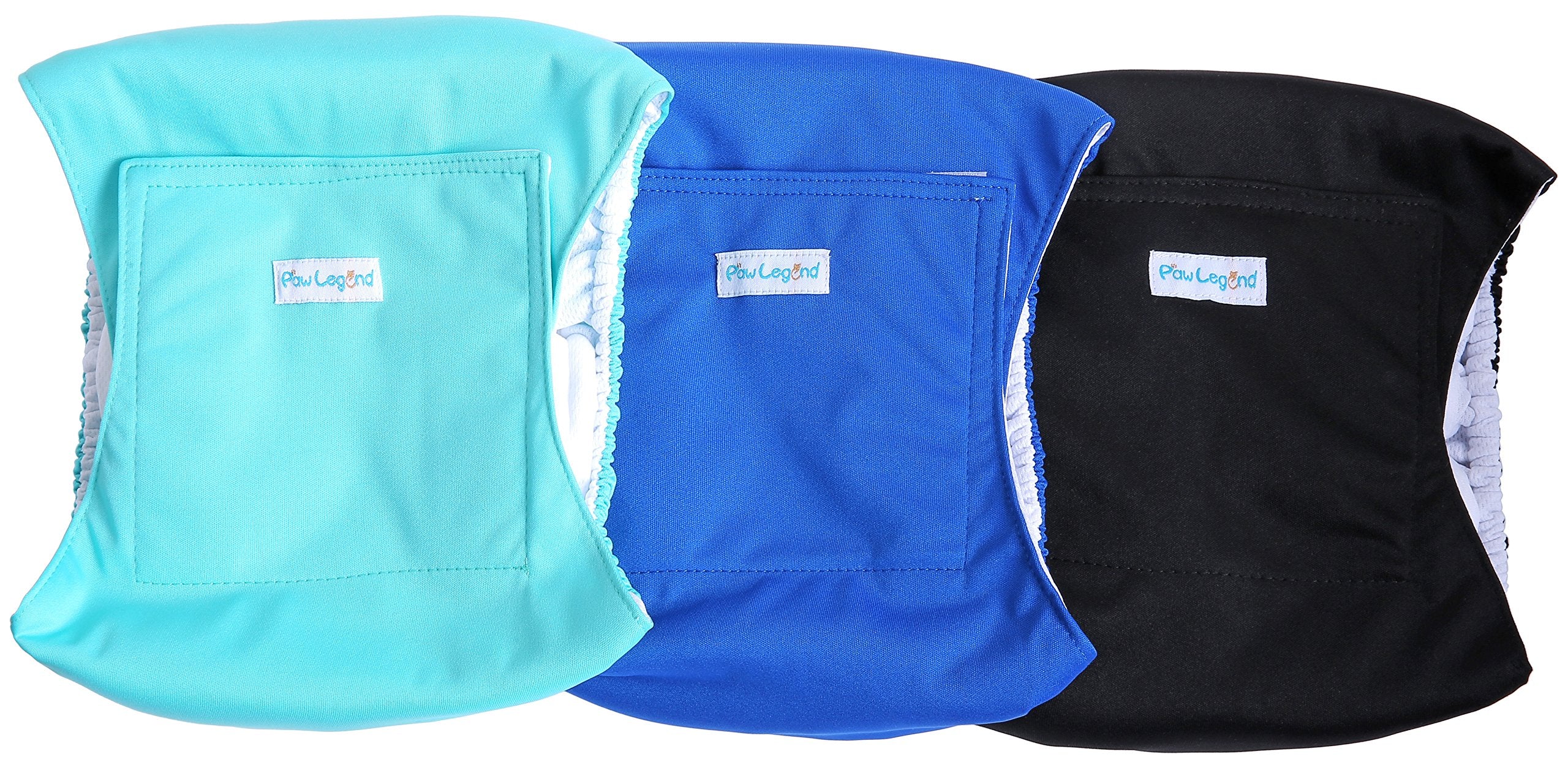 Paw Legend Washable Dog Belly Band Wrap Diapers For Male Dog | High Absorbing Puppy & Doggy Diapers Male (3 Pack,Blue,Aqua,Black,Xx-Large)