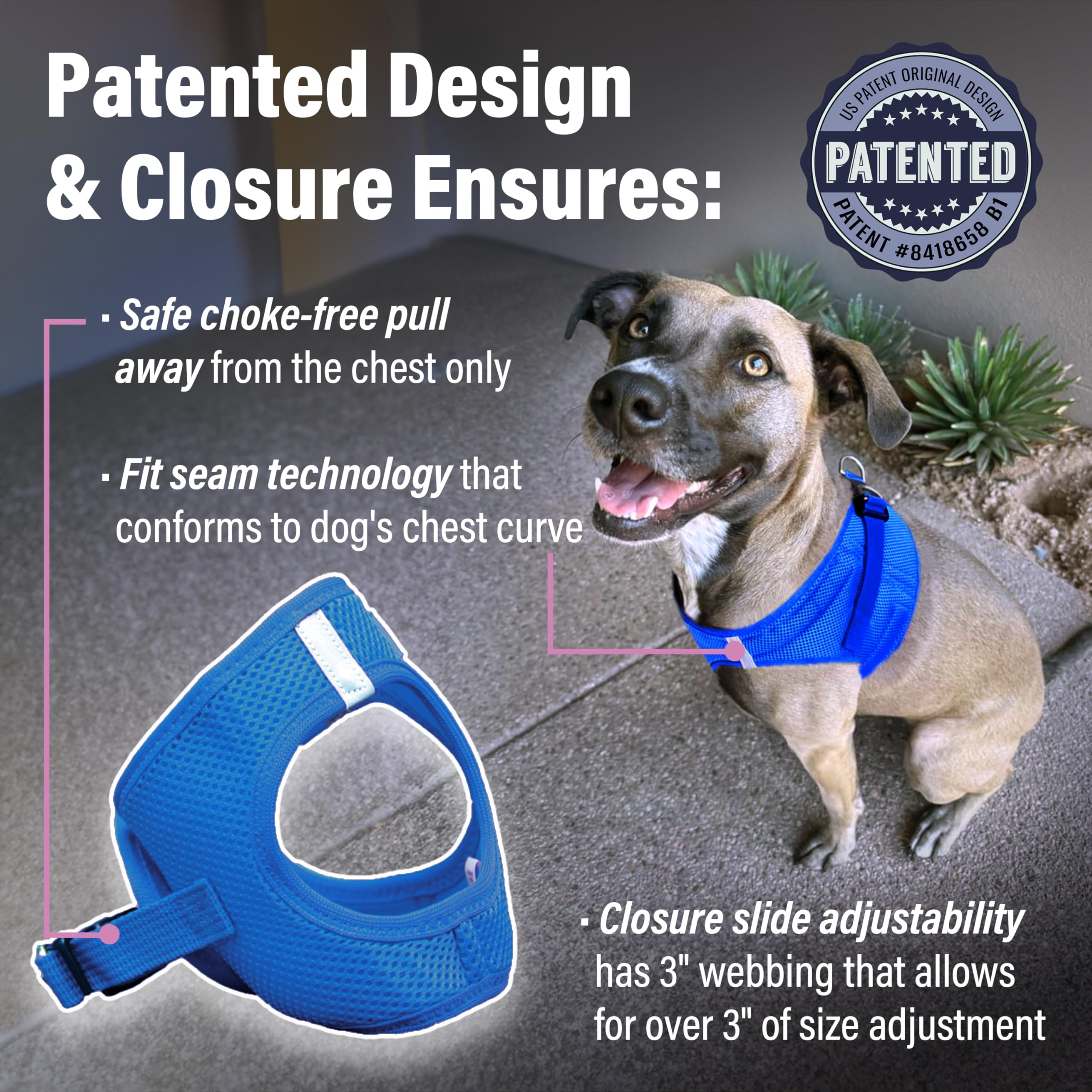 Doggie Design American River Solid Ultra Choke-Free Dog Harness - Cobalt Blue (X-Large)