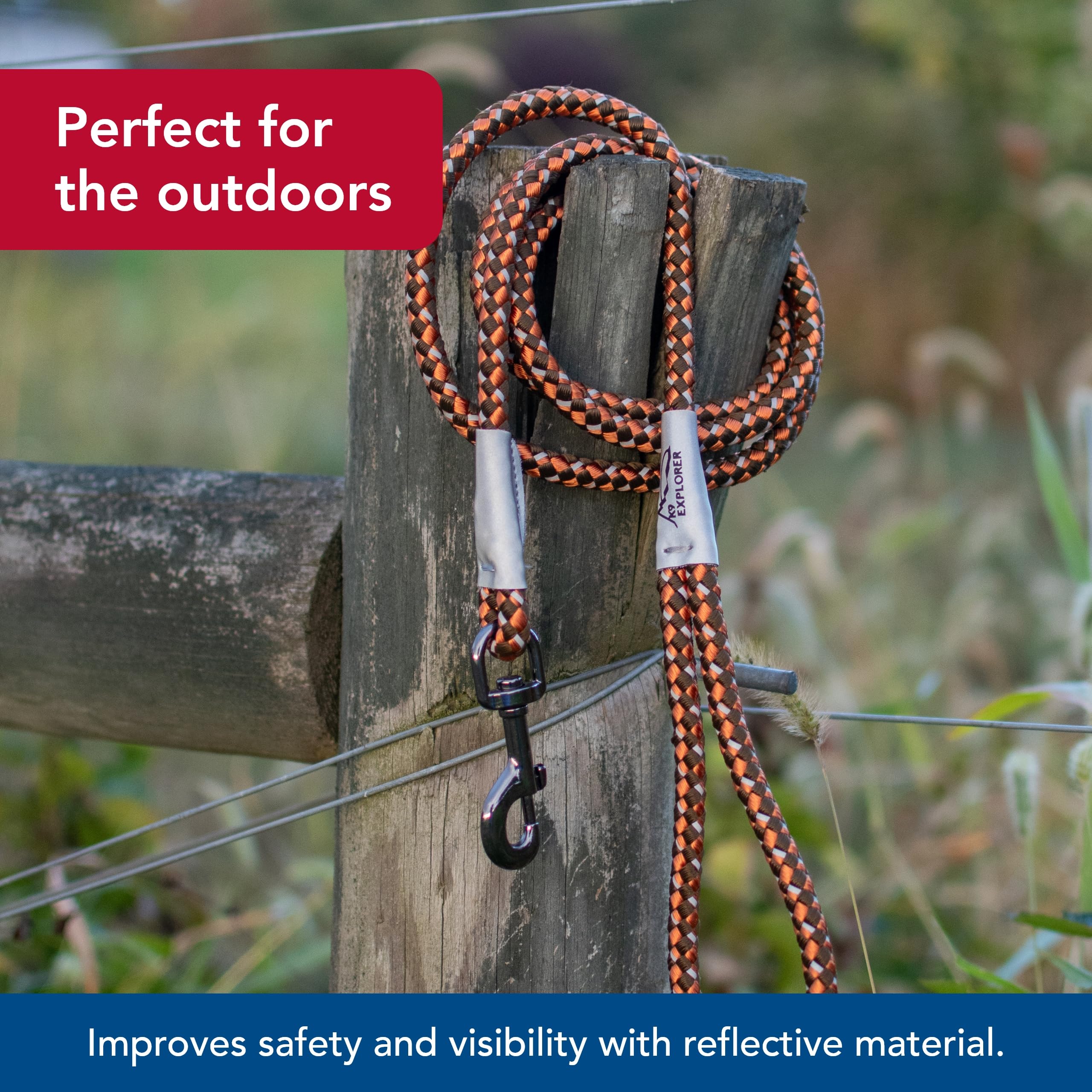 Coastal Pet K9 Explorer Reflective Braided Rope Snap Dog Leash - Heavy-Duty Leash - Comfortable & Secure Grip - Reflective Cord & Rugged Gunmetal Hardware - Campfire Orange, 1/2' X 6'