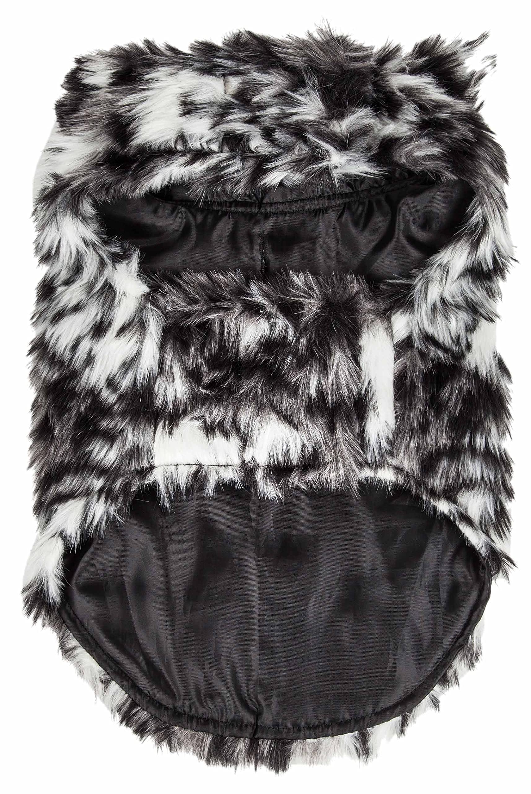 Pet Life  Luxe 'Paw Dropping' Gray-Scale Tiger Patterned Mink Fur Dog Coat - Dog Jacket with Easy Hook-and-Loop Belly enclosures