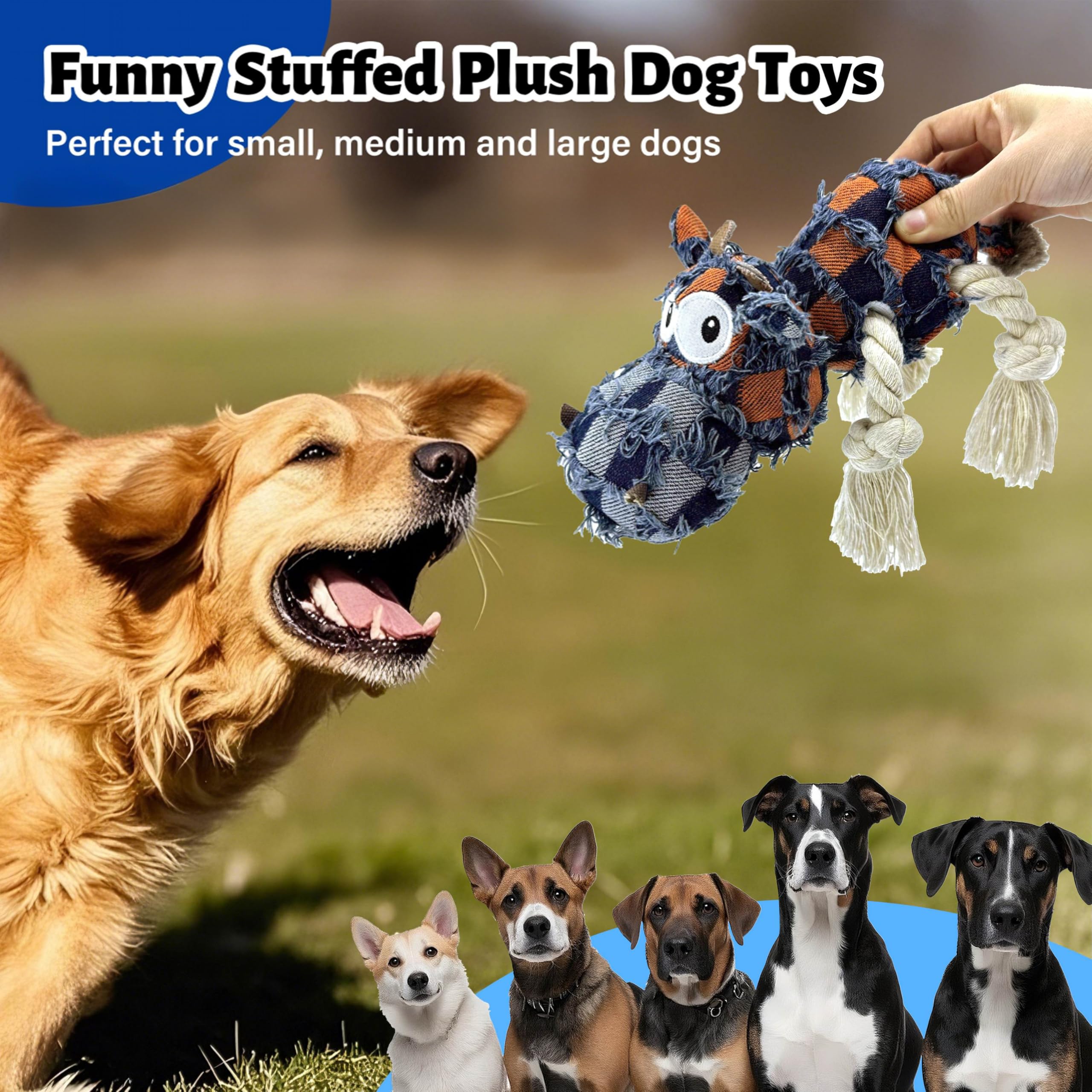 Hanarook Squeaky Dog Toys For Aggressive Chewers, Dog Plush Chew Toy, Stuffed Animals Dog Toys For Small Medium Large Dogs To Ke