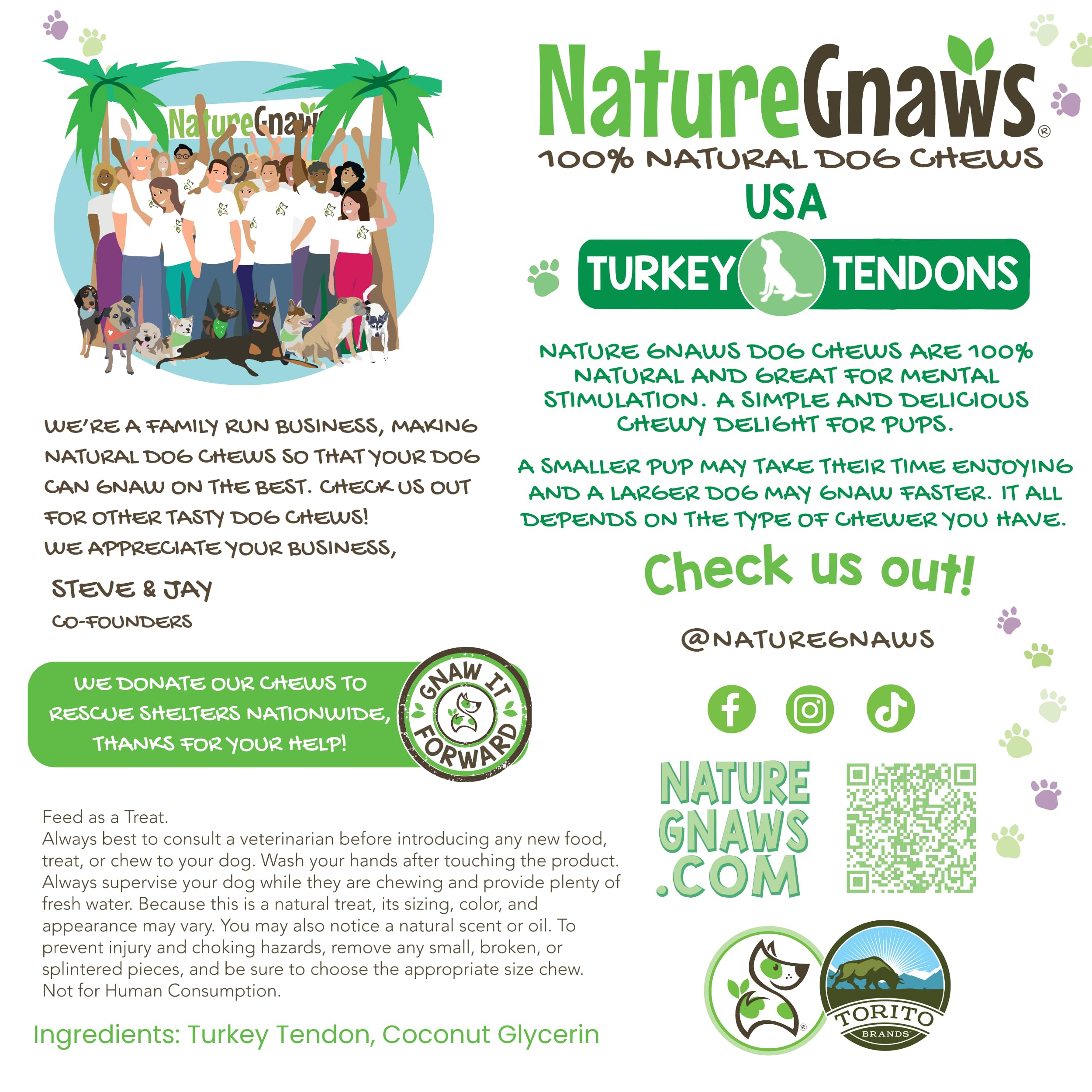 Nature Gnaws Turkey Tendons for Dogs - Grain Free Chew Treats, 8oz, Natural, Premium Quality