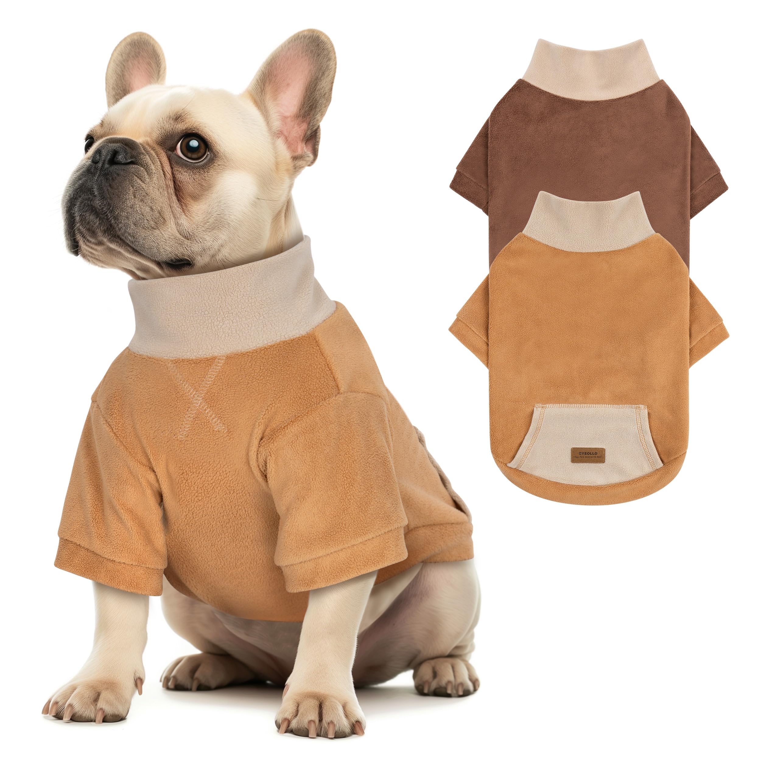 Cyeollo 2 Pack Fleece Dog Sweater, Soft Turtleneck Sweater For Medium Dogs Male Female, Warm Dog Sweatshirt, Stretchy Comfortabl