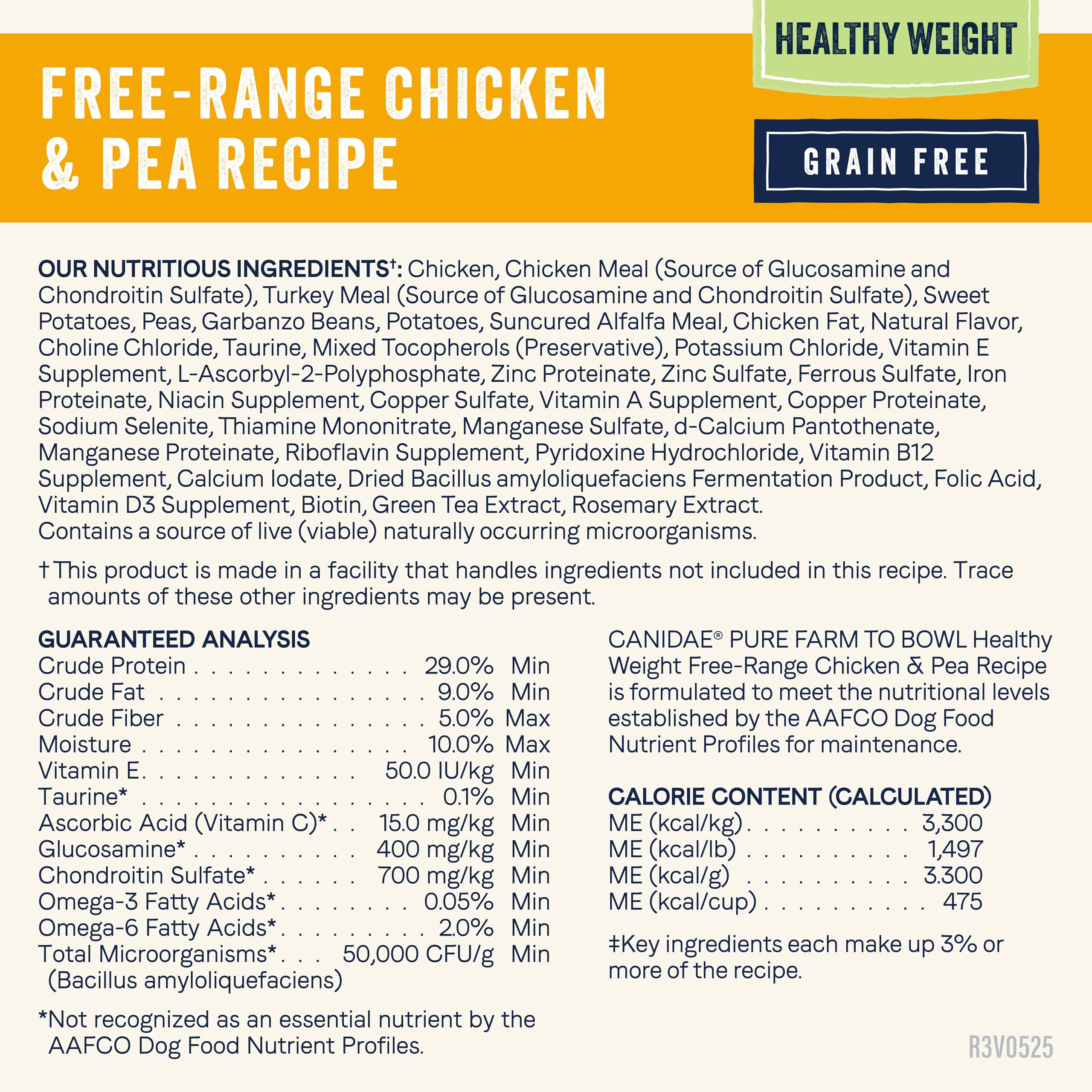 Canidae Pure Farm to Bowl Free-Range Chicken & Pea, Healthy Weight, Grain-Free Dry Dog Food, Adult, 12lb