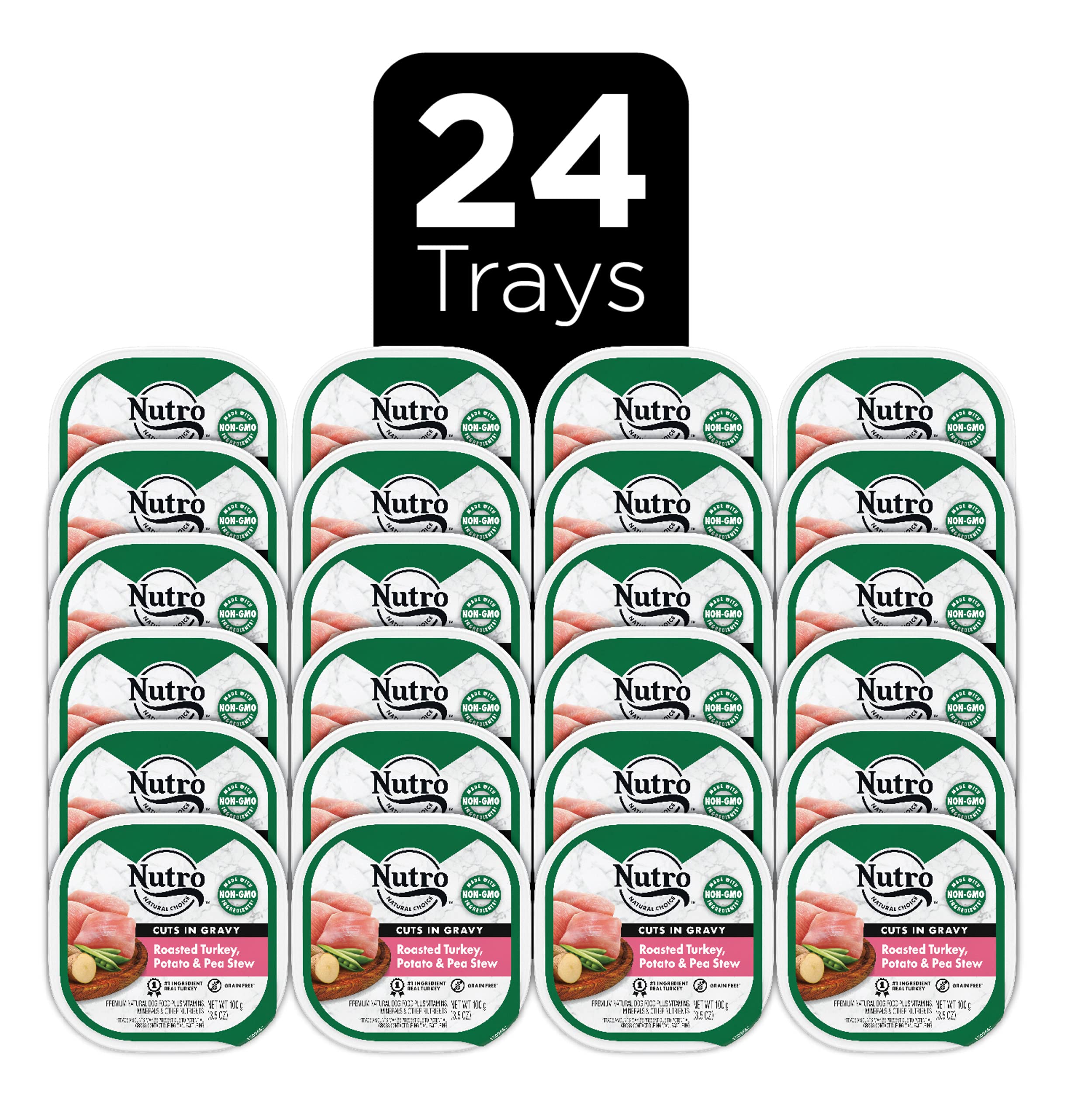 Nutro Adult Natural Grain Free Wet Dog Food Cuts in Gravy, Roasted Turkey, Potato & Pea Stew Recipe, 3.5 oz. Trays (24 Count, Pa