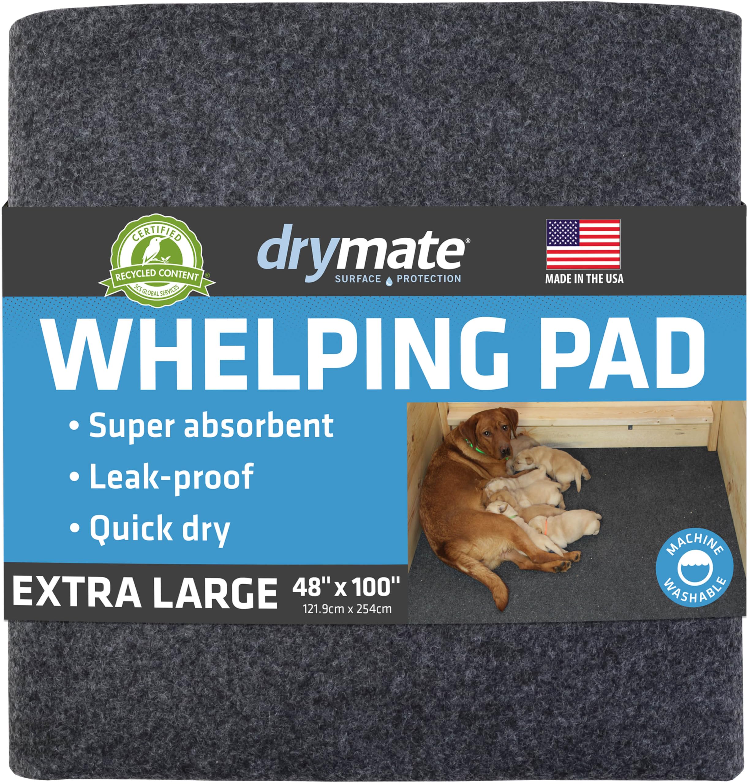 Drymate Whelping Box Liner Mat, Washable And Reusable Dog Puppy Pee Pad, Absorbent, Waterproof, Durable, Can Be Cut To Fit (Usa Made) (48' X 100')