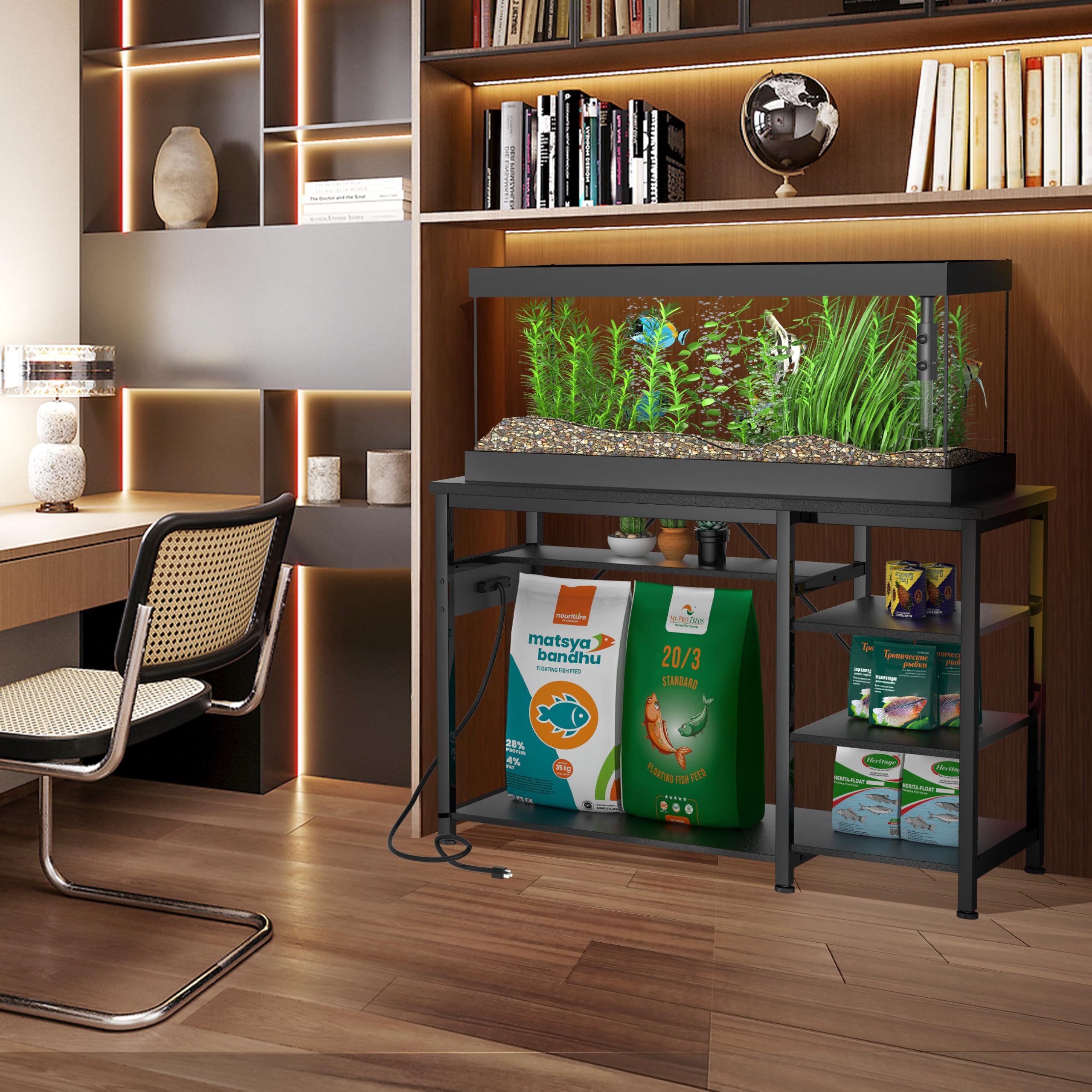 40-55 Gallon Fish Tank Stand: Heavy Duty Aquarium Stand with Power Outlets and Cabinet for Fish Tank Accessories Storage - Metal